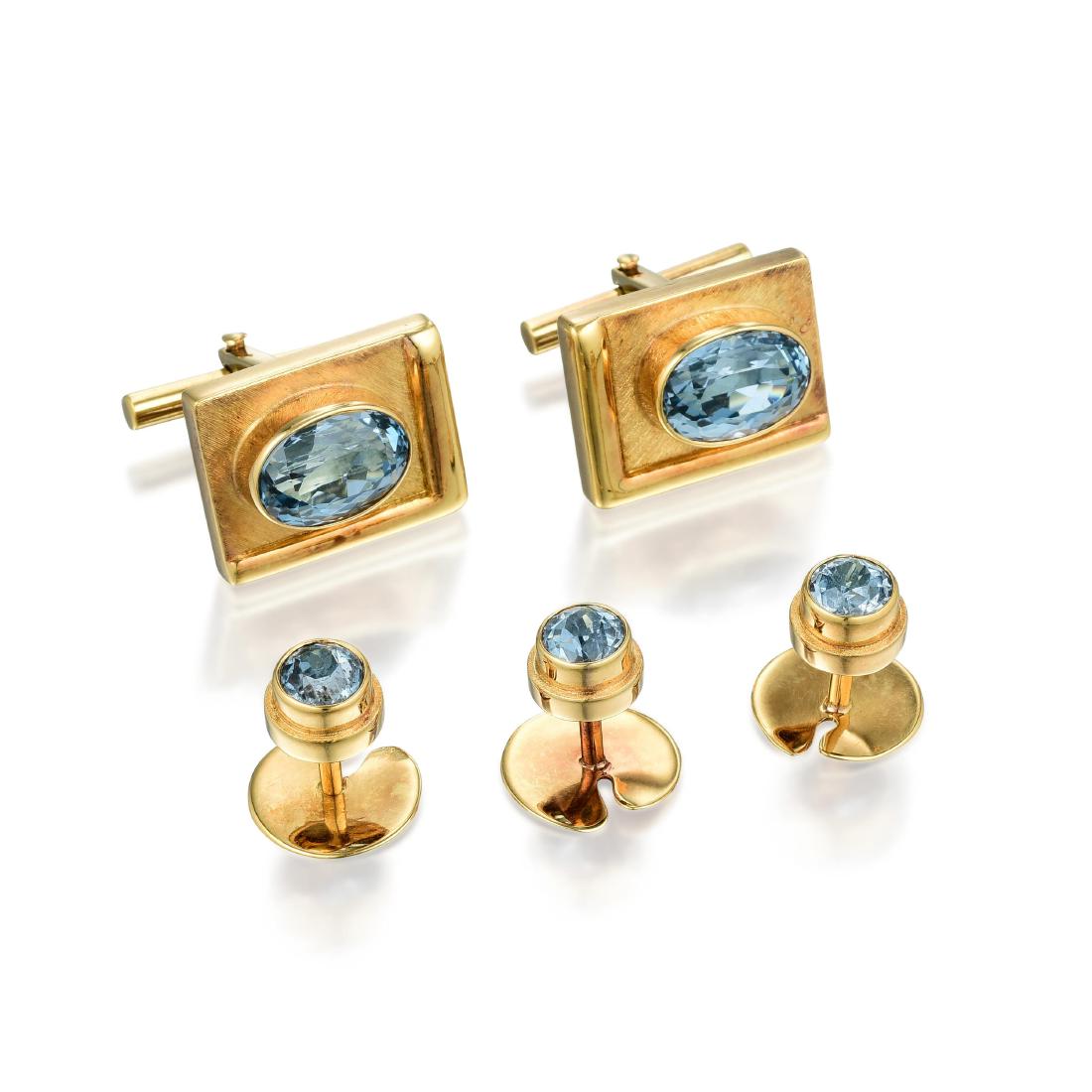 Burle Marx Blue Topaz Cufflink and Button Set (1 of 2)