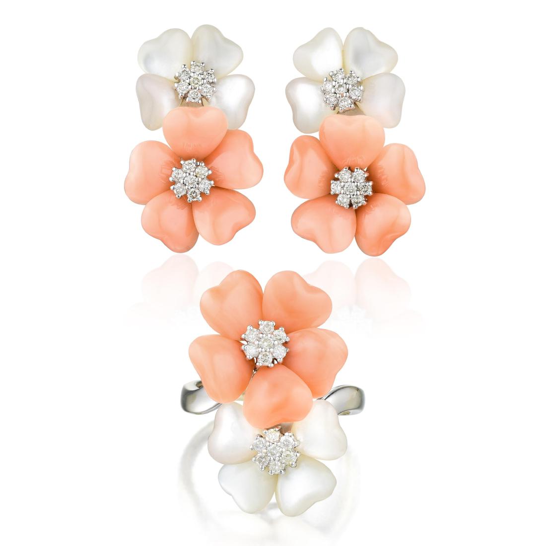 A Coral Mother of Pearl and Diamond Set (1 of 5)