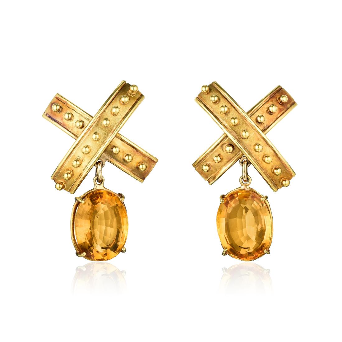A Pair of 18K Gold Citrine Earclips (1 of 2)