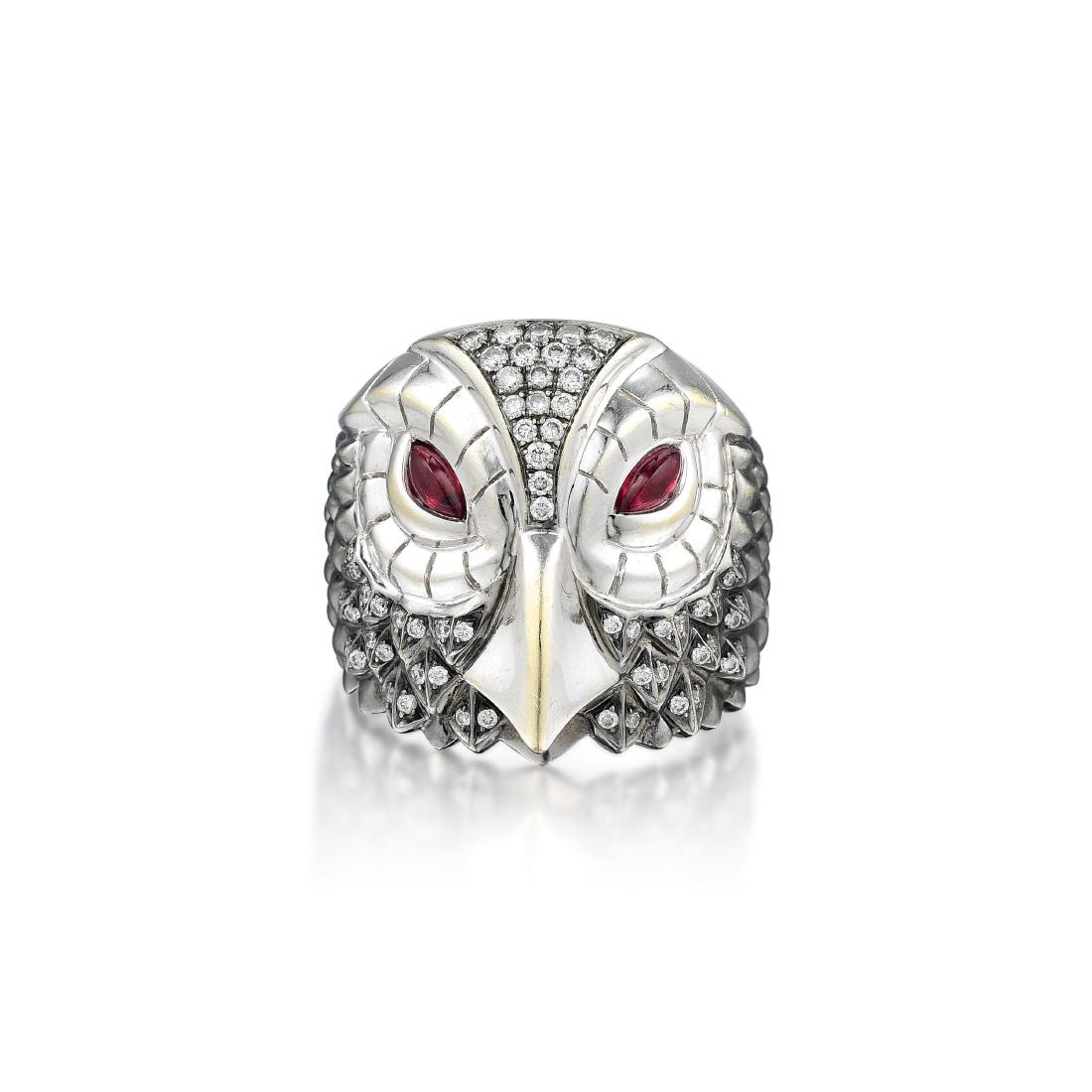 Stephen Webster Diamond and Ruby Owl Ring - Withdrawn: The collection of Stephen Webster jewels in this sale have been moved to our upcoming December auction. Please contact our team with any further questions. We apologize for the inconvenience. Crafted