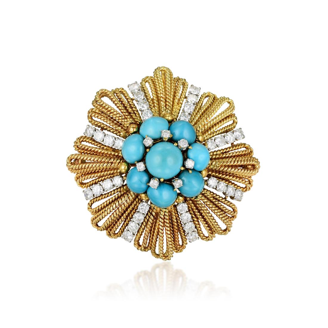 David Webb Turquoise and Diamond Pendant\Brooch (1 of 3)