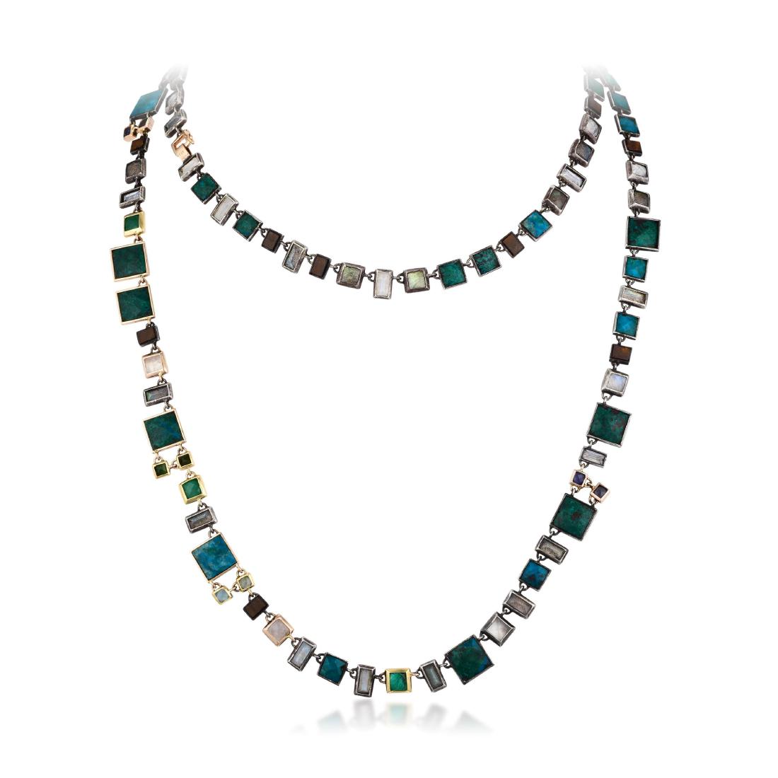 An 18K Gold and Silver Gemstone Necklace (1 of 5)