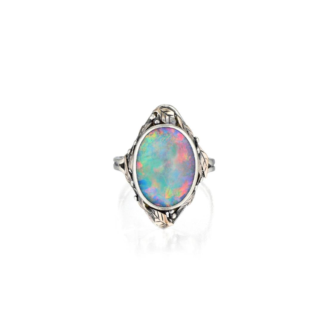 A Silver and 14K Gold Lightning Ridge Opal Ring (1 of 3)