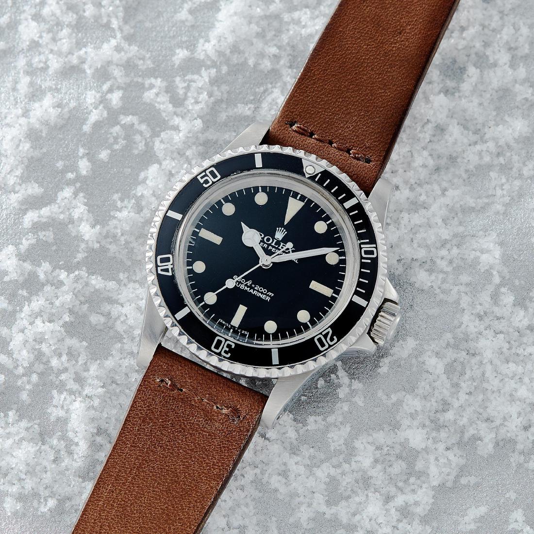 Rolex "Pre-Comex" Submariner Ref. 5513 in Steel: CIRCA: 1977 REF.: 5513 CASE NUMBER: 5133391 CASE MATERIAL: Stainless steel CASE DIMENSIONS: 40 mm in diameter DIAL: Black dial with tritium luminous indices BRACELET MATERIAL: Brown leather strap <b