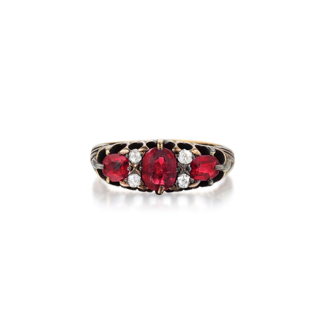 Antique 18K Gold Ruby and Diamond Ring, English (1 of 2)