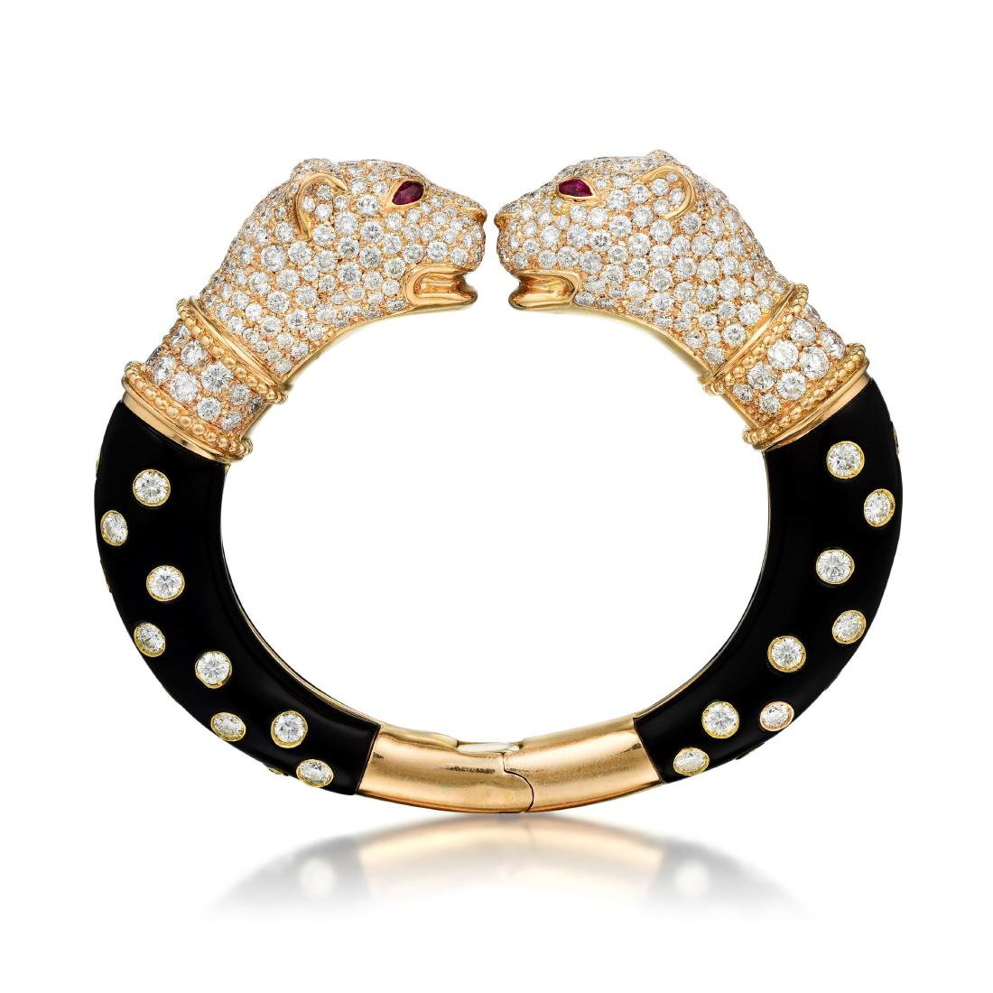 A Panther Diamond Ruby and Onyx Bangle (1 of 3)