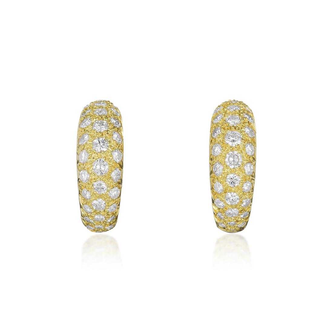 A Pair of Gold Diamond Hoop Earclips (1 of 2)