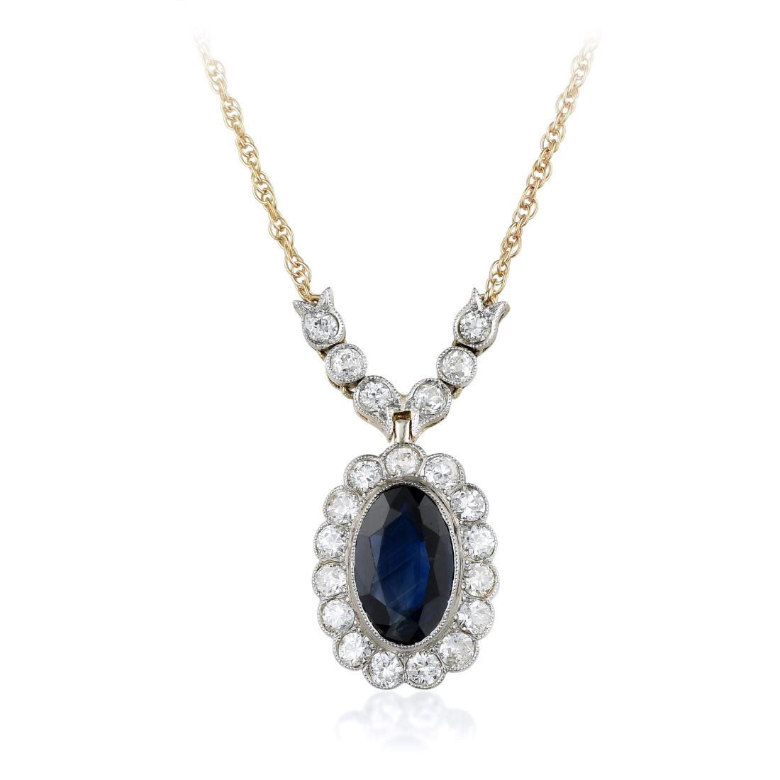 Edwardian Sapphire Diamond Pendant Necklace (1 of 3)