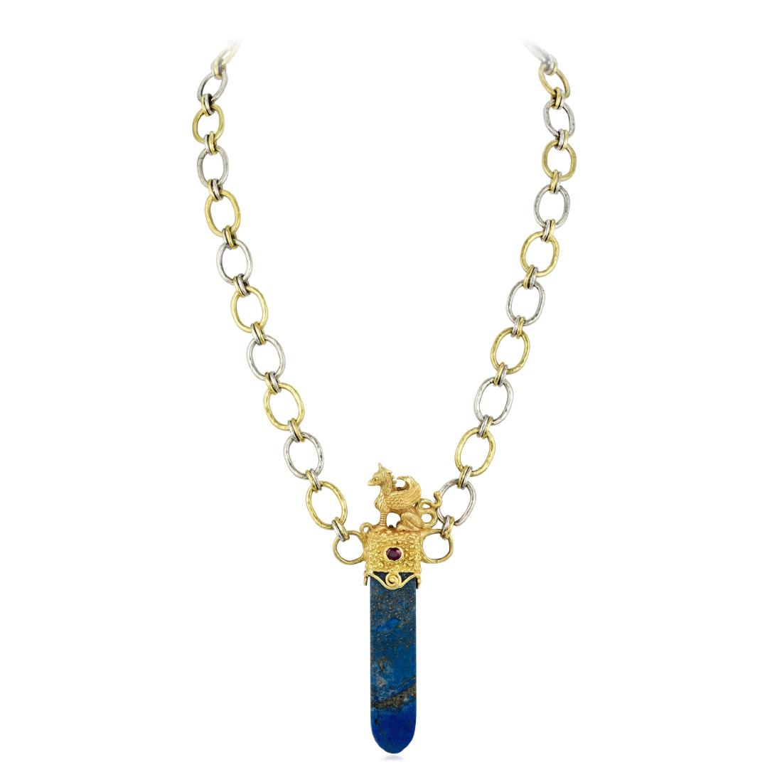 A Gold Griffin Sculpture on Lapis Lazuli and Ruby (1 of 5)