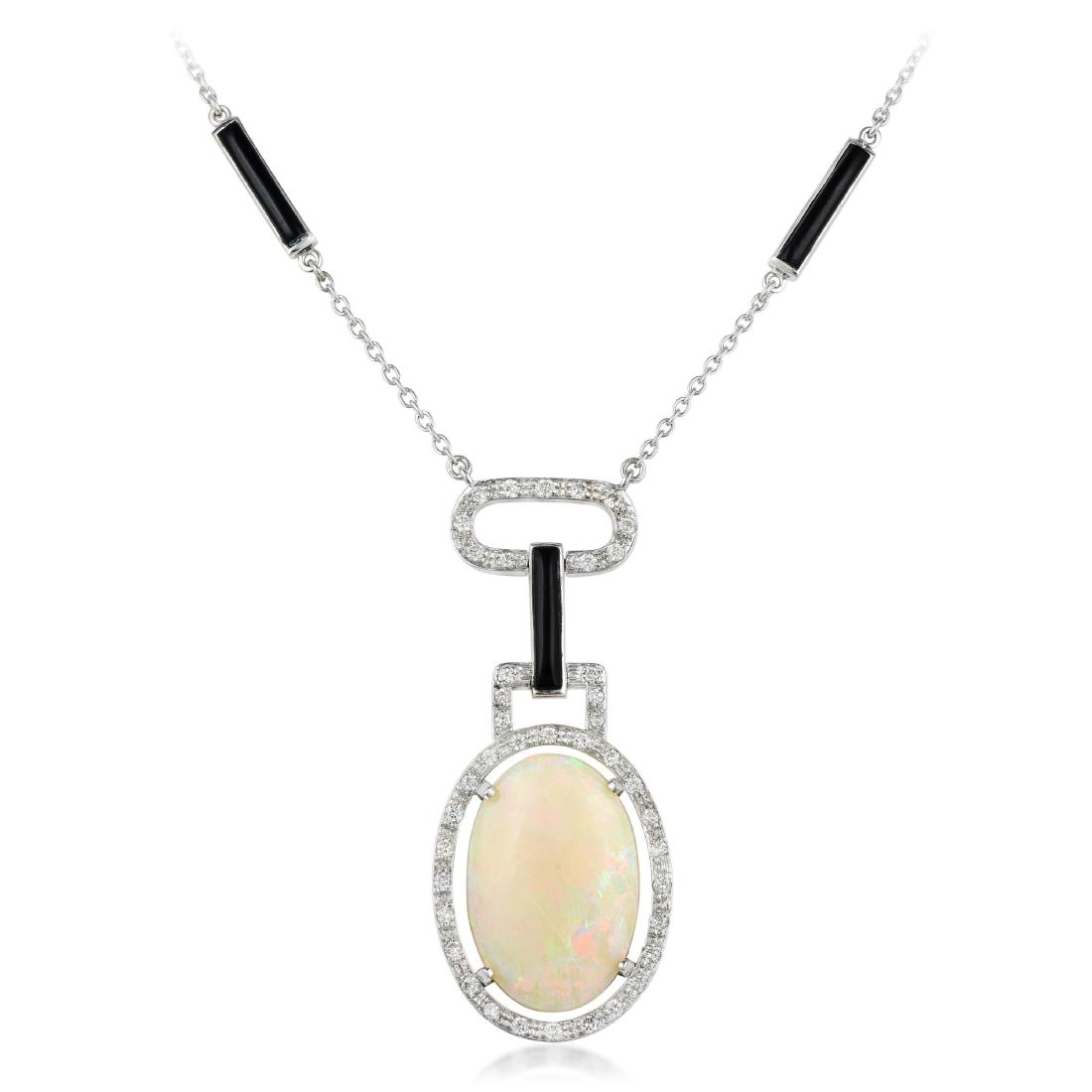 An Opal Diamond and Onyx Necklace, Italian (1 of 5)