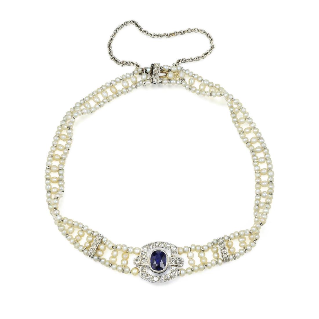 Antique Sapphire Diamond and Seed Pearl Bracelet, (1 of 3)