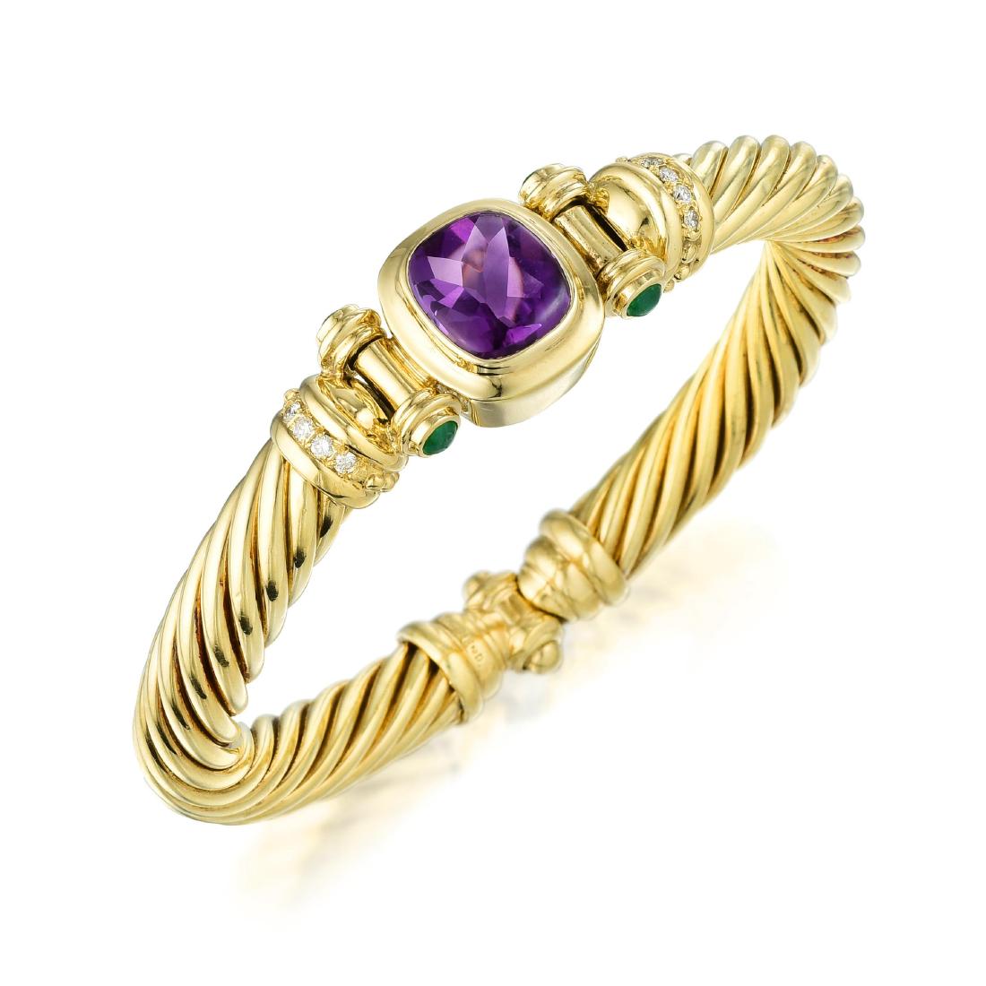 An Amethyst Emerald and Diamond Bangle (1 of 2)