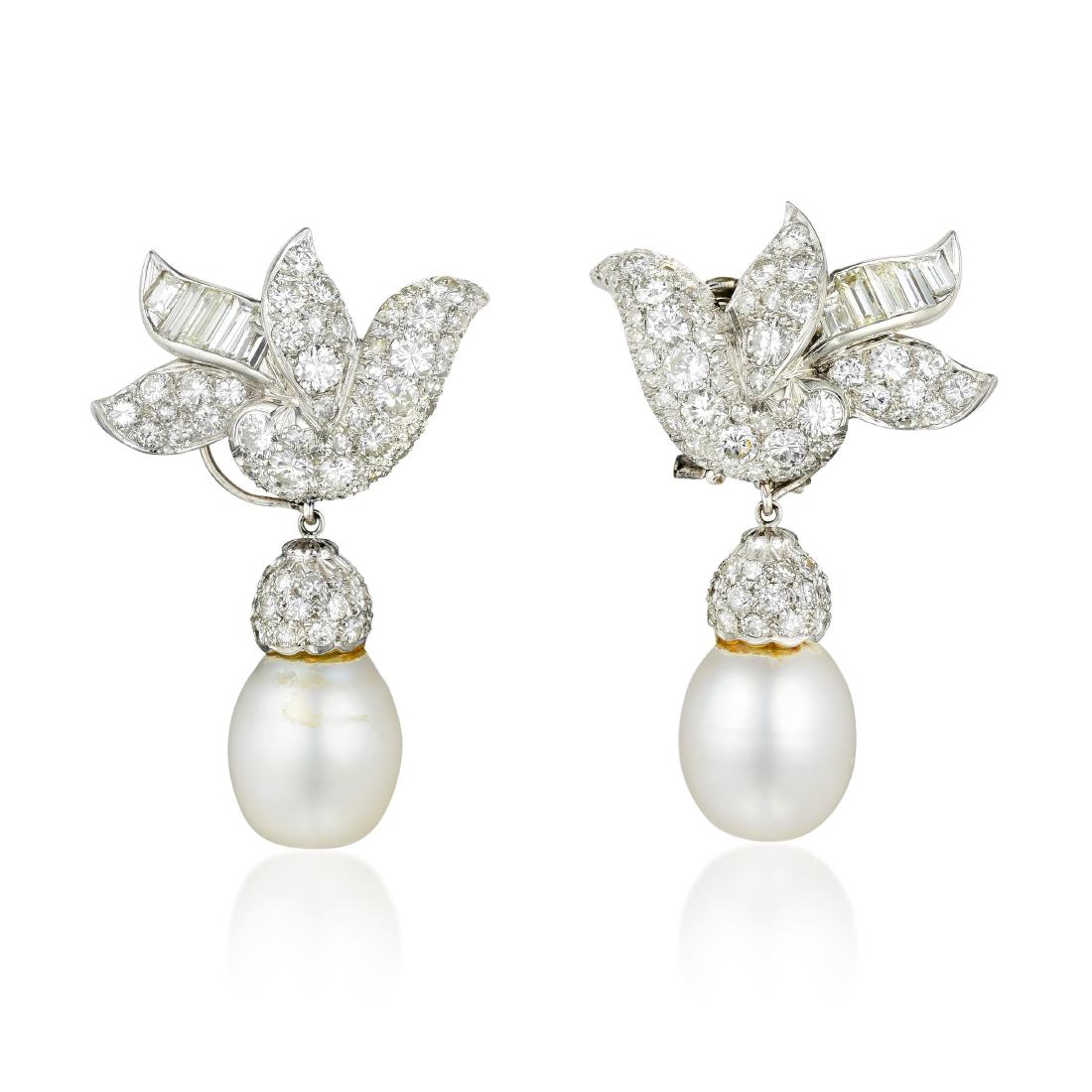 A Pair of Day/Night Diamond and Pearl Drop Earrings (1 of 2)