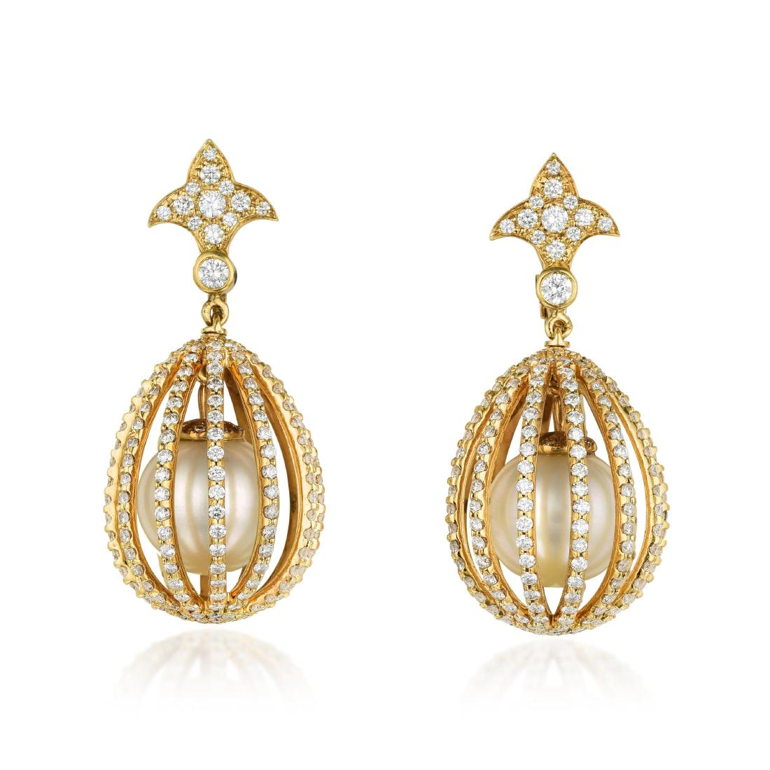 Laura Munder Cultured Pearl in Diamond Cage Earrings (1 of 2)