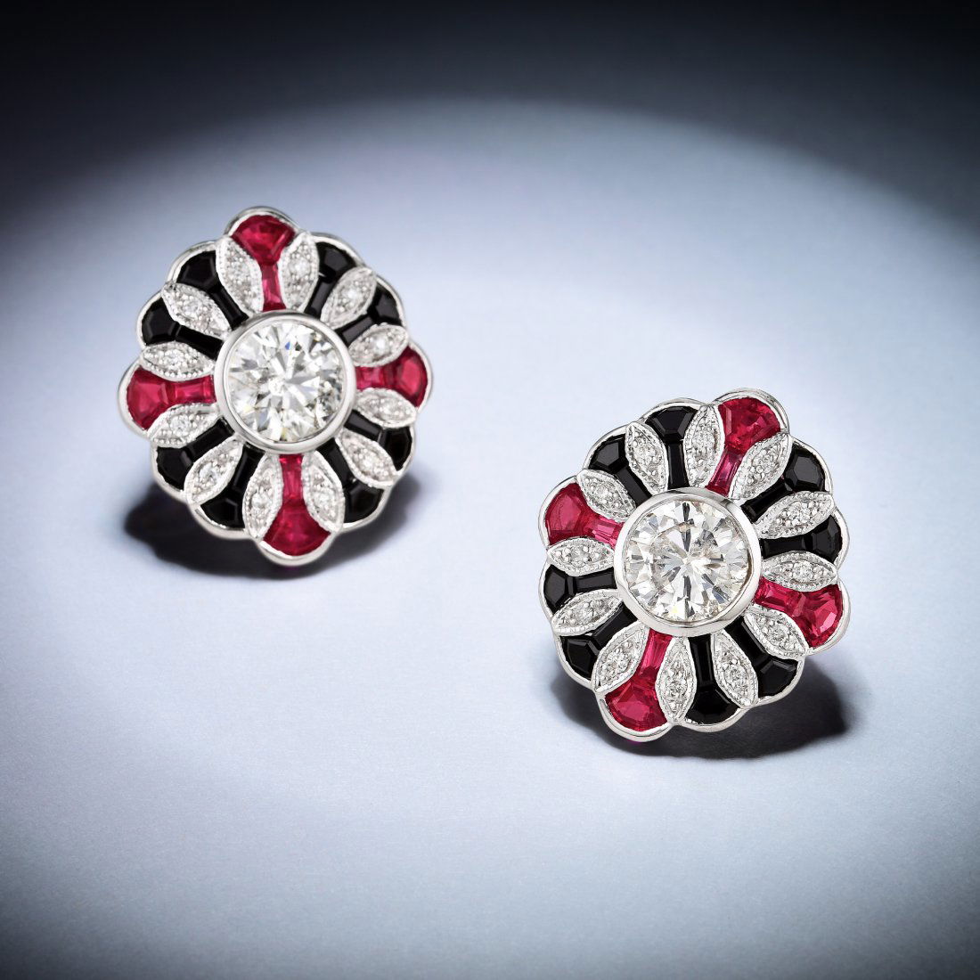 A Pair of Ruby Onyx and Diamond Earrings (1 of 3)