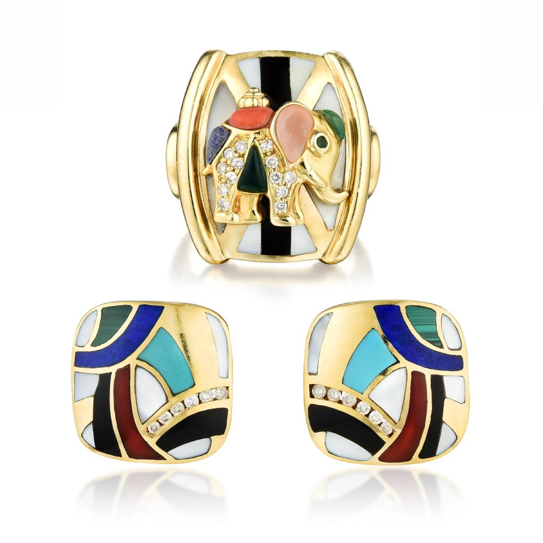 A Group of Asch Grossbardt Multi-Colored Gemstone Inlay (1 of 5)