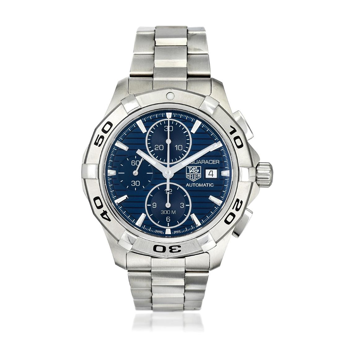 TAG Heuer Aquaracer Chronograph Ref. CAP2112.BA0833 in: CIRCA: 2000s REF.: CAP2112 CASE MATERIAL: Stainless steel CASE DIMENSIONS: 43.00 mm in diameter DIAL: Blue with stick hour markers, three chronograph subregisters, date aperture at the "3" hour marker