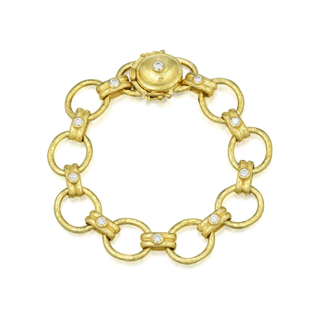 Elizabeth Locke Hammered Gold Diamond Link Bracelet (1 of 3)