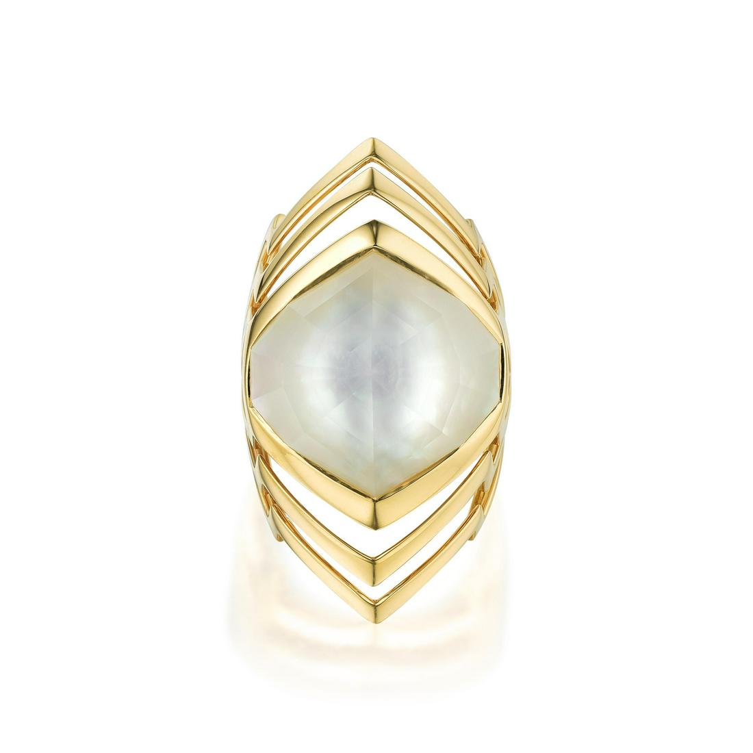 Stephen Webster Quartz and Mother of Pearl Resort Ring: METAL: 18K gold GEMSTONE(S): quartz; mother of pearl MEASUREMENTS: 1-1/2 inches at widest section RING SIZE: 7-1/2 WEIGHT: 24.00 g. Retail: $5,500 Accompanied by a Stephen Webster box. Signed: SW; Sta