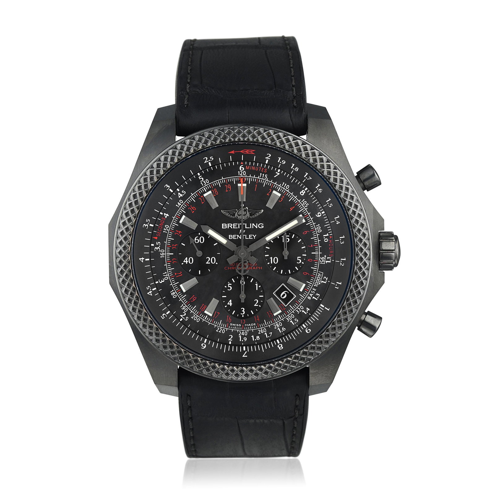 Breitling Bentley B06 Limited Edition Ref. MB0611 in: CIRCA: 2017 REF.: MB0611 CASE MATERIAL: Blacksteel CASE DIMENSIONS: 49.00 mm in diameter DIAL: Mother of Pearl BRACELET MATERIAL: Leather and Rubber BRACELET SIZE: Adjustable strap MOVEMENT: Automatic