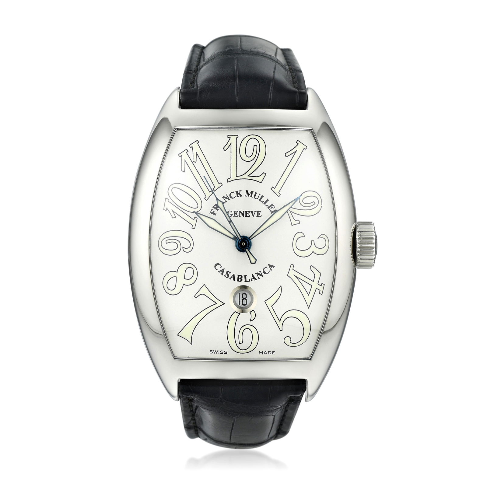 Franck Muller Master of Complications Casablanca Ref.: CIRCA: 2010s REF.: 9880 CASE MATERIAL: Stainless Steel CASE DIMENSIONS: 43.00 x 51.00 mm DIAL: Silver BRACELET MATERIAL: Leather BRACELET SIZE: Adjustable strap MOVEMENT: Automatic