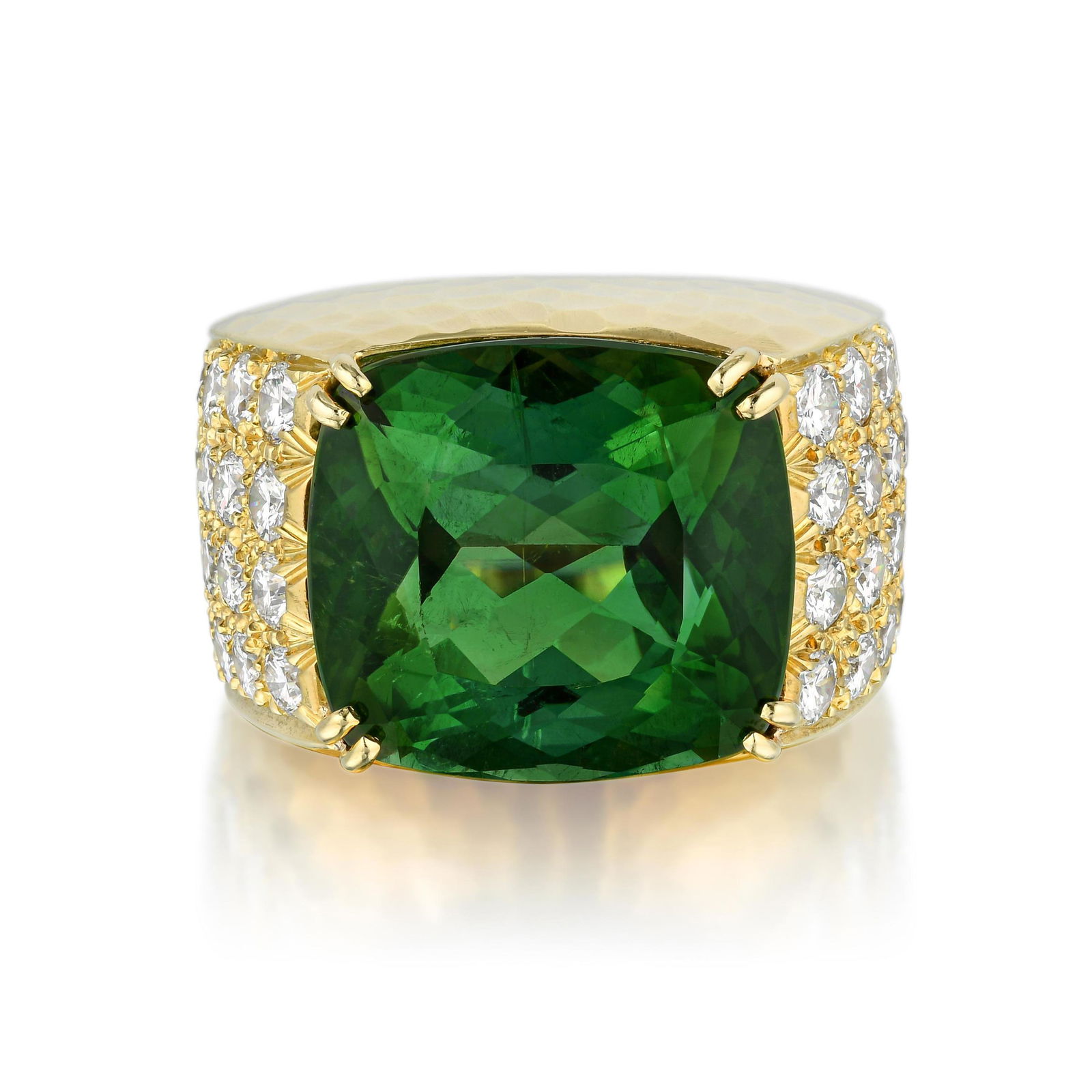 David Webb Tourmaline and Diamond Hammered Gold Ring (1 of 4)