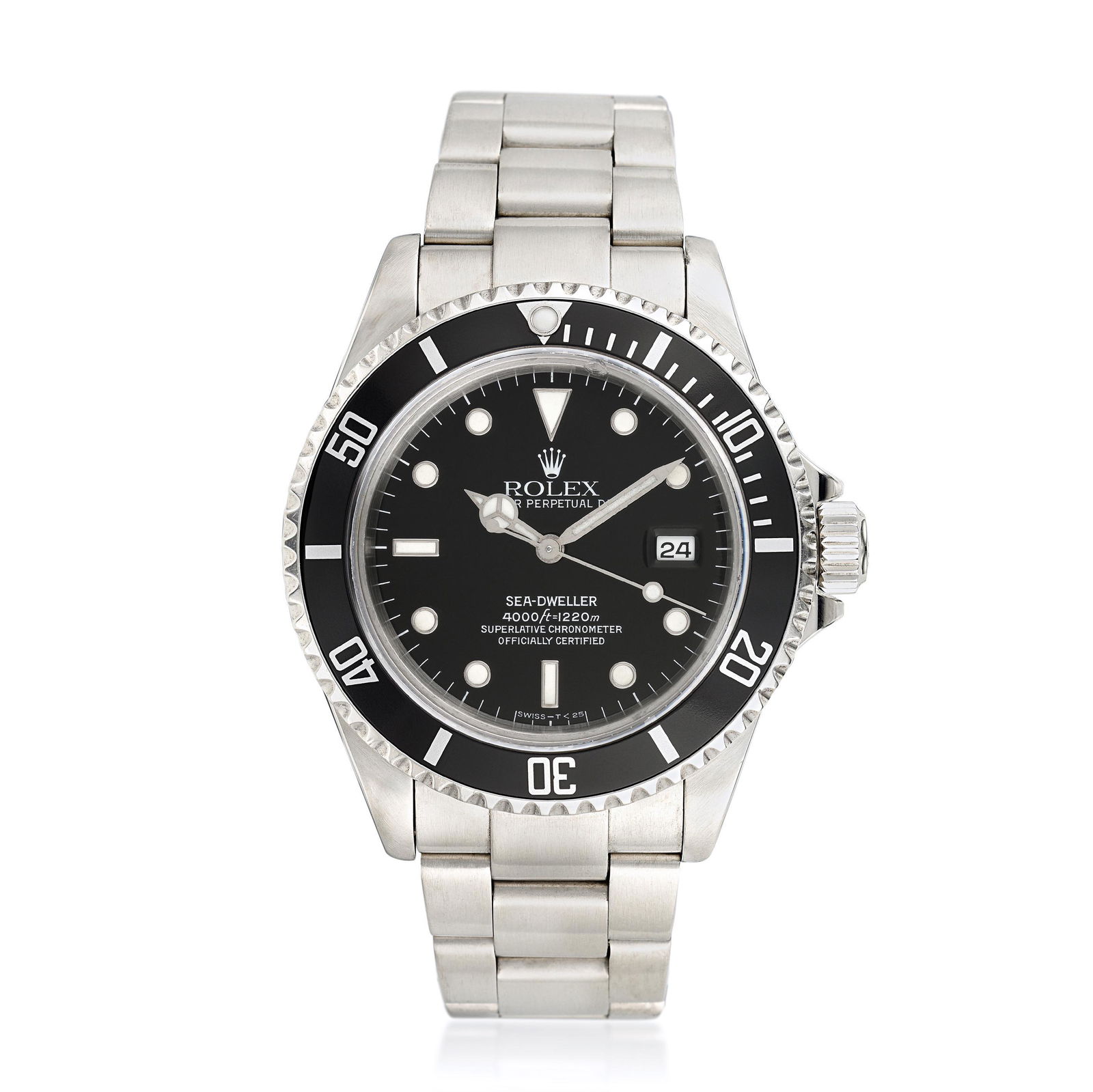 Rolex Sea Dweller Ref. 16600 in Steel: View a video of this lot here: https://youtu.be/ZOLJ9o3O4N0CIRCA: 1993 REF.: 16600 SERIAL: S405132 CASE MATERIAL: Stainless steel CASE DIMENSIONS: 40 mm in diameter DIAL: Glossy black dial with applie