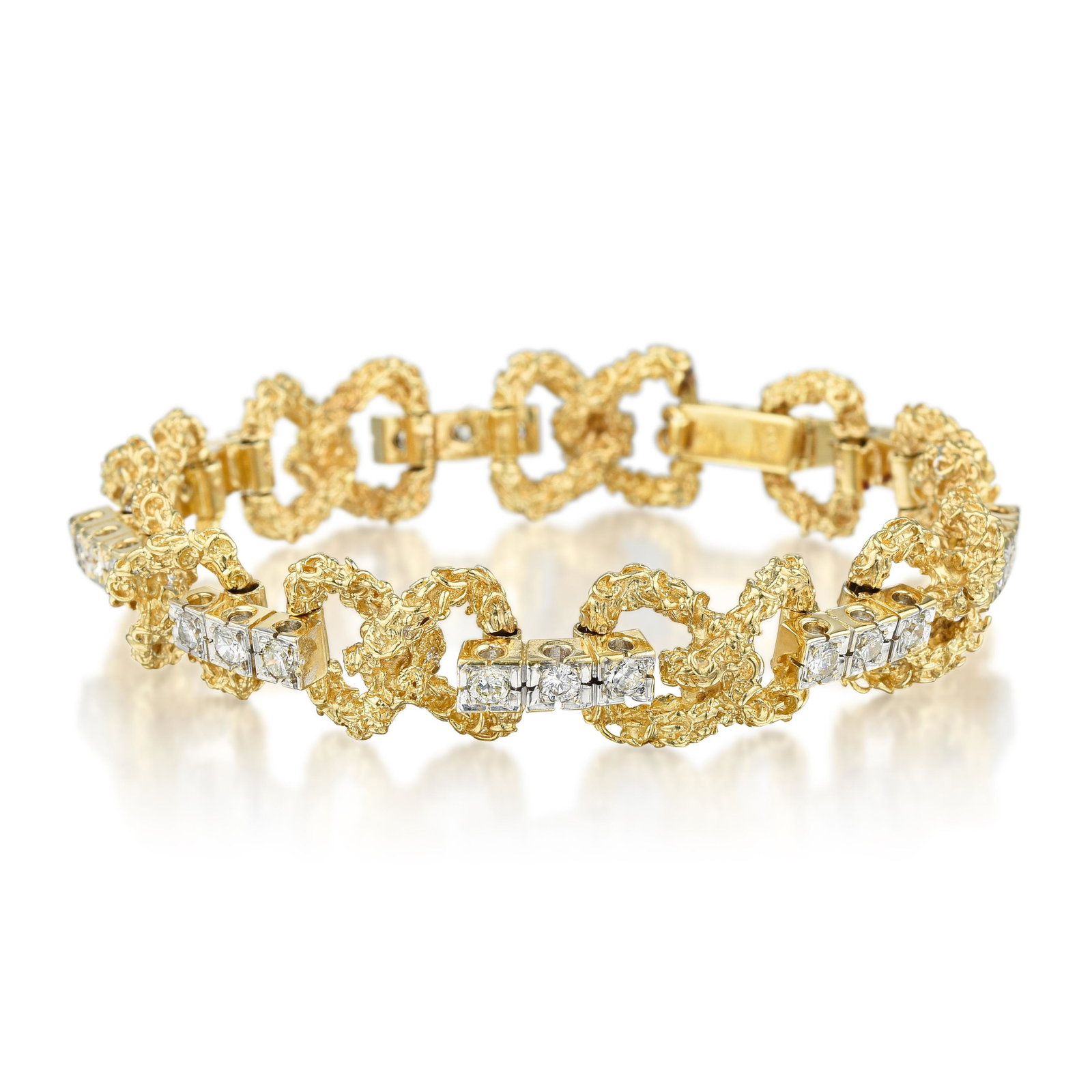 Diamond Infinity Link Chain Bracelet: View a video of this lot here: https://youtu.be/DSSJXUGv4zM Crafted in 14K gold; set with round brilliant-cut diamonds, weighing a total of approximately 1.55 carats, most with G-H color and SI clarit
