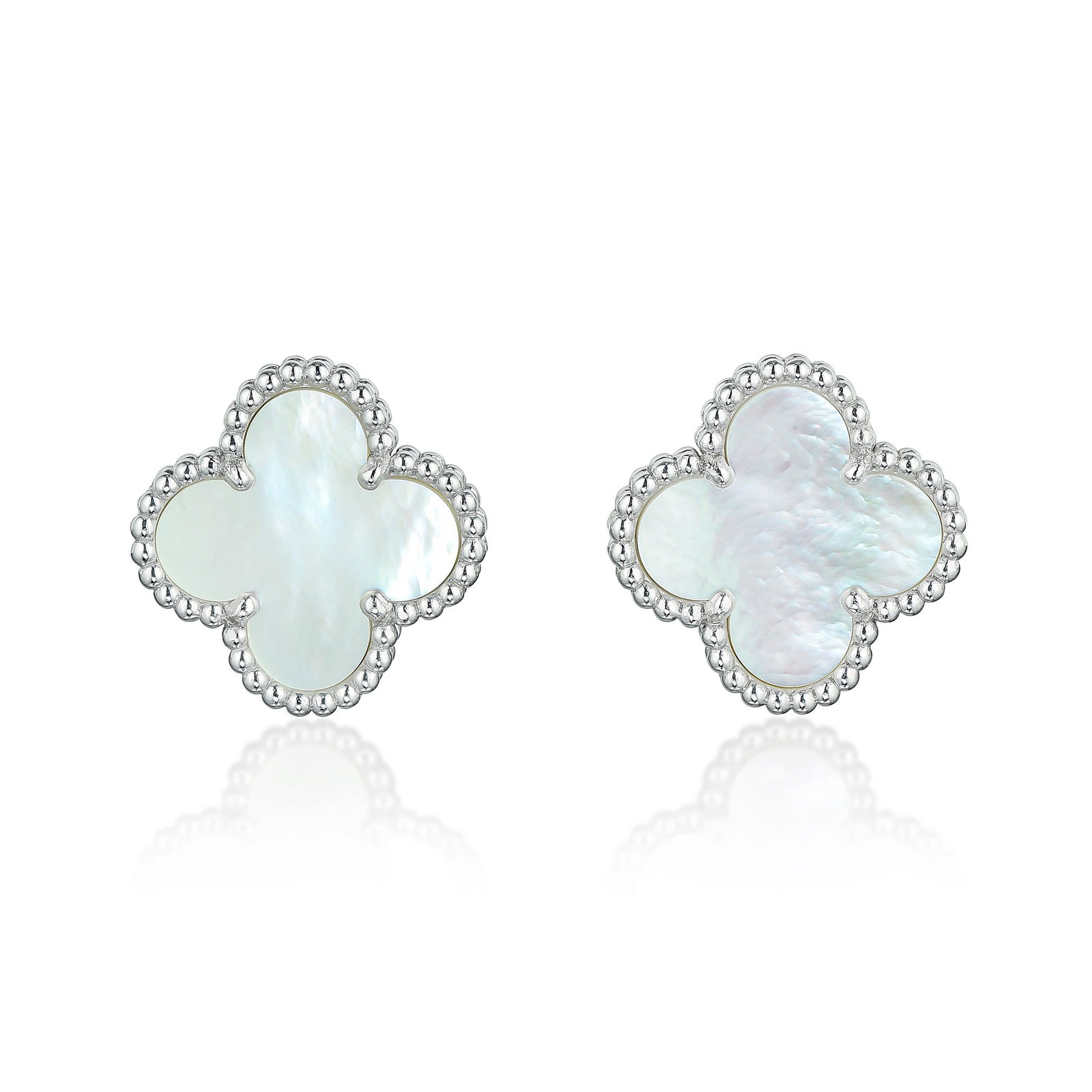 Van Cleef & Arpels Vintage Alhambra Earrings: View a video of this lot here: https://youtu.be/_Gql-dA8yqwCrafted in 18K white gold; set with mother of pearl clover-shaped plaques; measures 5/8 x 5/8 inch; weight 7.50 g.; retail $3,750; accompanie