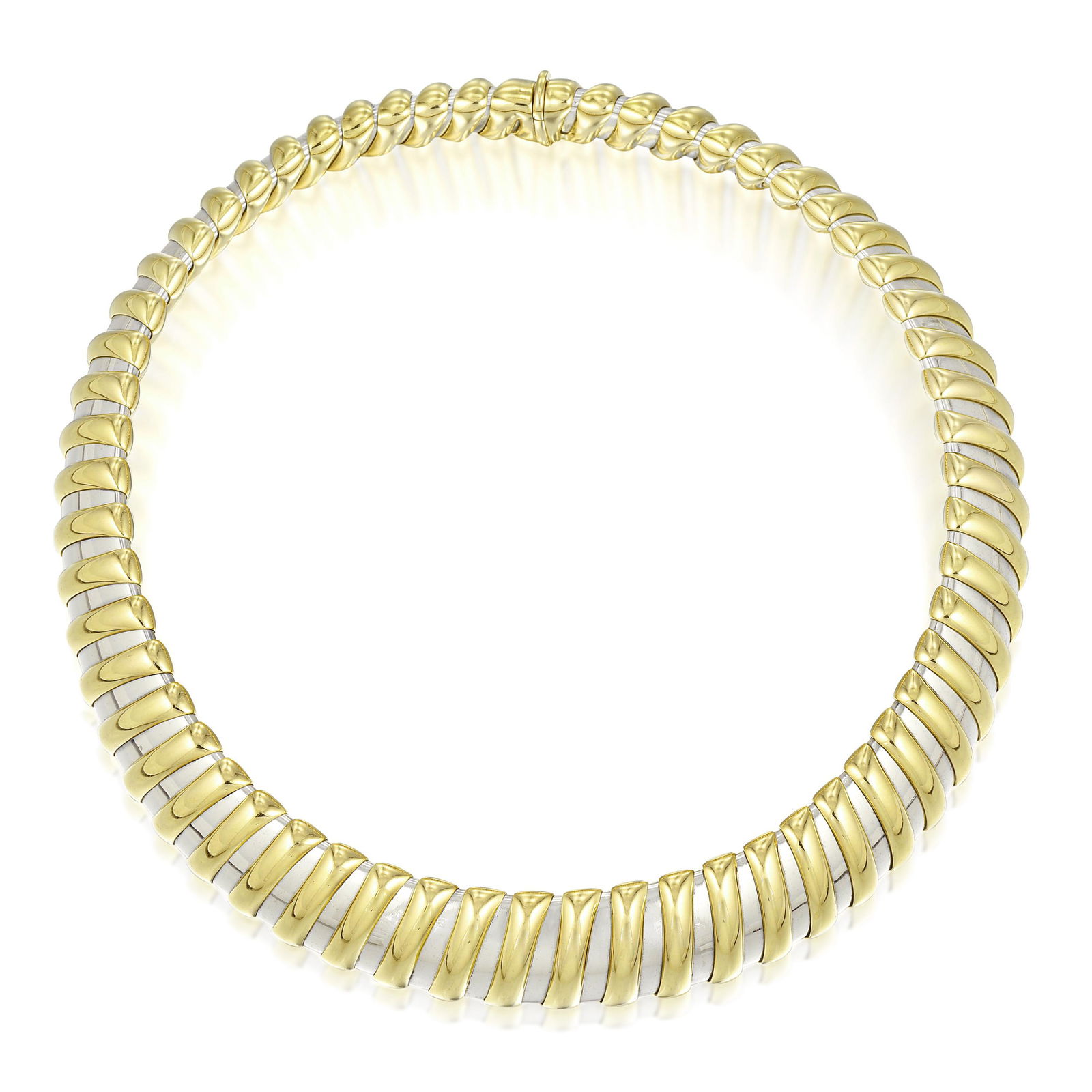 Bulgari Vintage Necklace: View a video of this lot here: https://youtu.be/hN0UxV3-a4sCrafted in 18K yellow gold and steel; measures 16 inches, width 3/4 inch; weight 174.80 g.Signed: BVLGARI; Stamped: 750, MADE IN ITALY, Itali