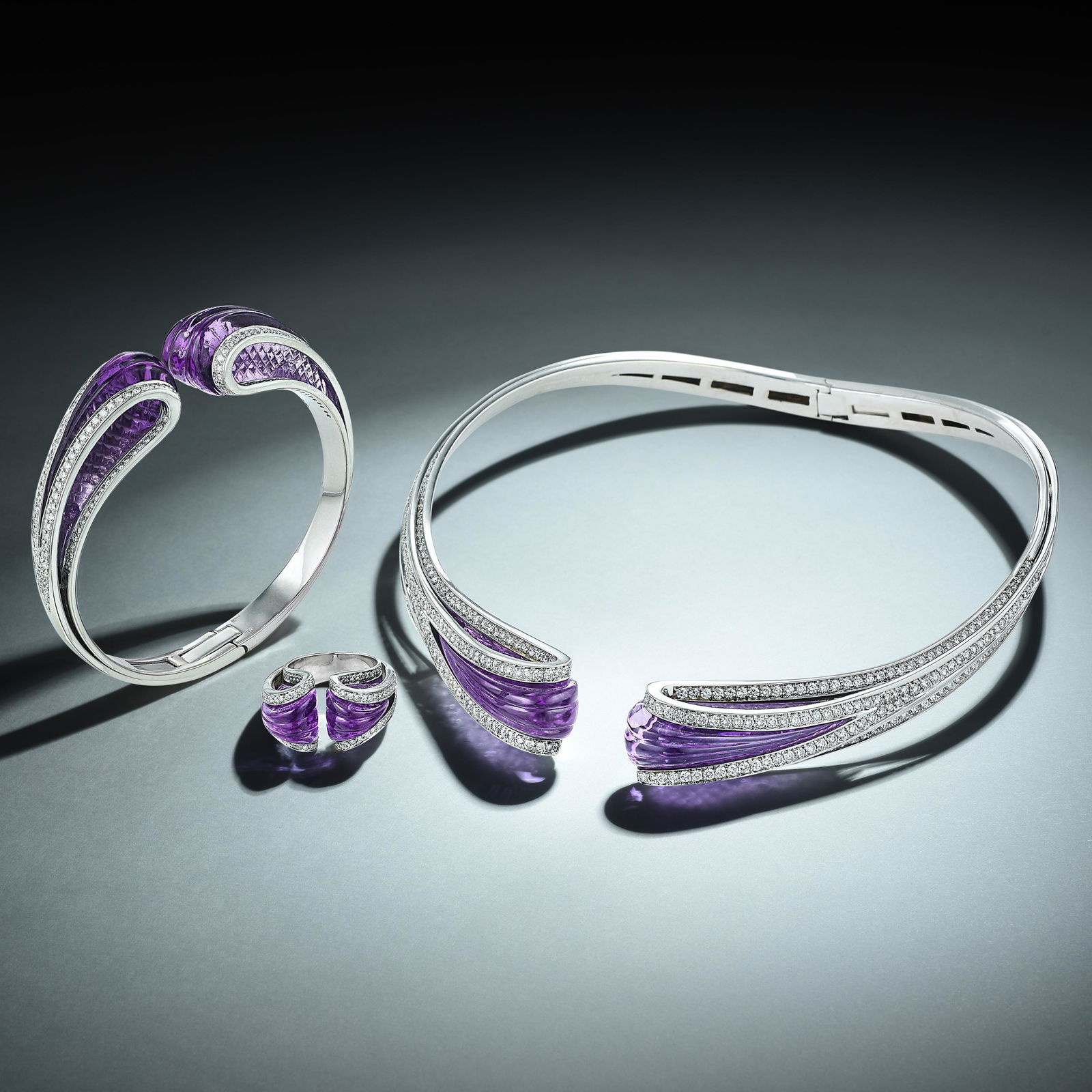 Scavia Io Si Carved Amethyst and Diamond Set (1 of 11)