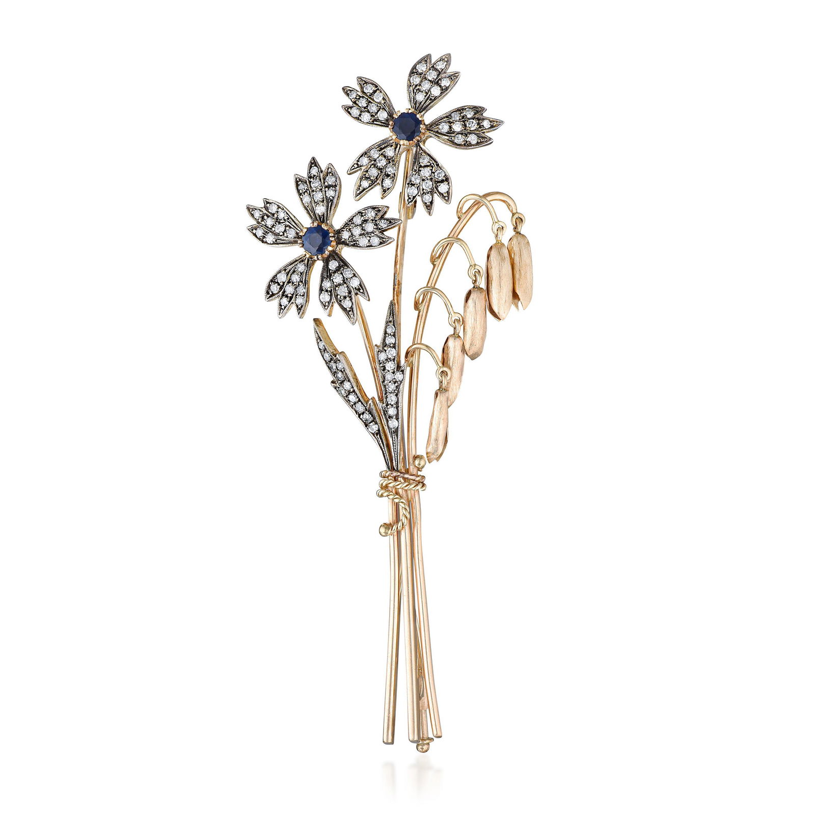 Sapphire and Diamond Flower Bouquet Brooch (1 of 2)