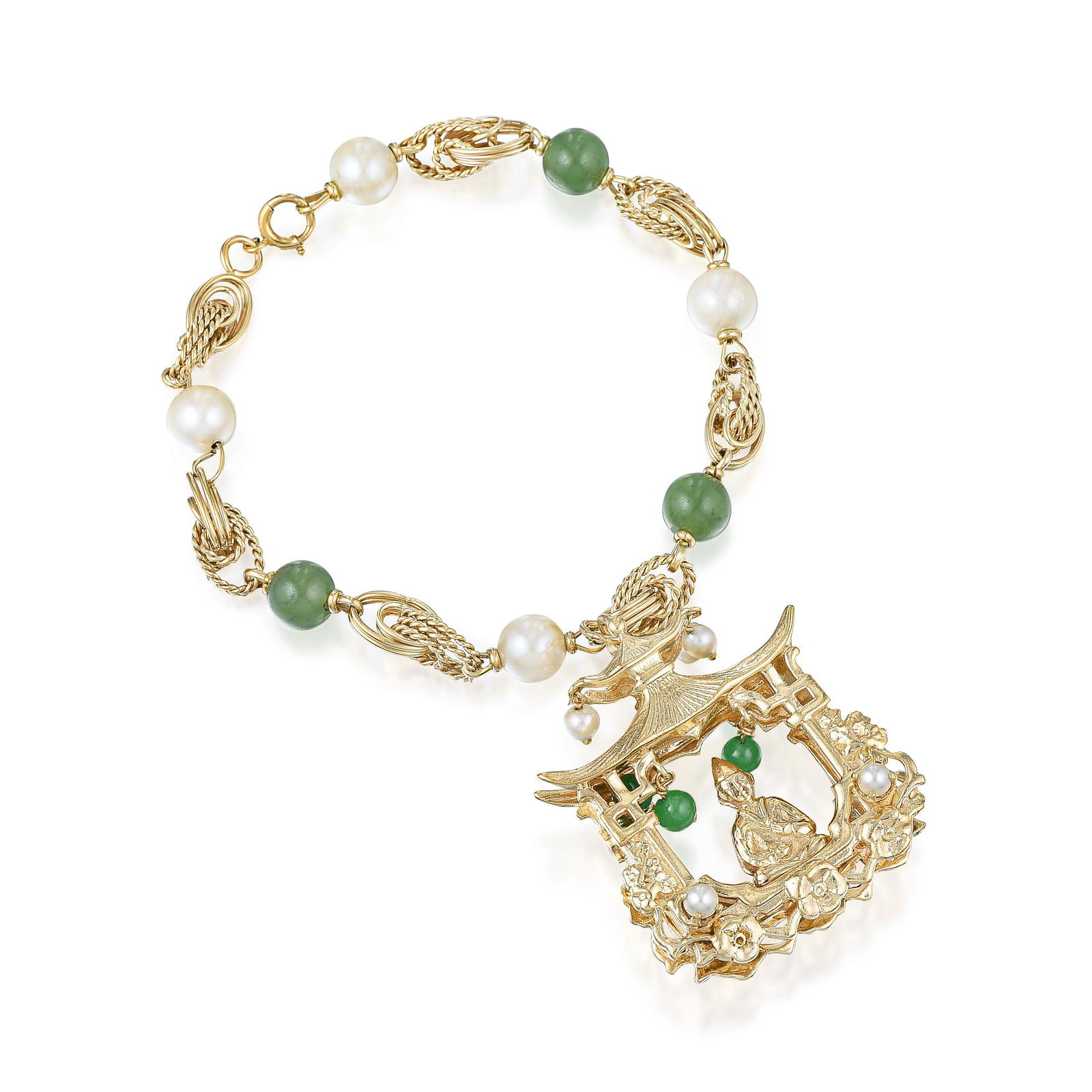 Vintage Buddha Chrysoprase and Nephrite Bead Bracelet (1 of 2)