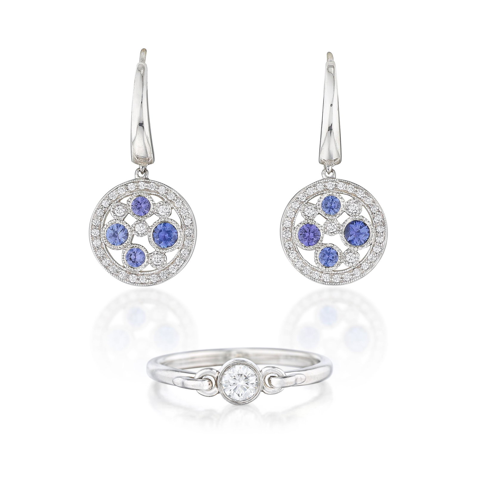 Tiffany & Co. Cobblestone Earrings and Elsa Peretti: View a video of this lot: Click Here Crafted in platinum; set with round brilliant-cut diamonds, weighing a total of approximately 0.85 carat, most with F-G color and VS clarity; accen