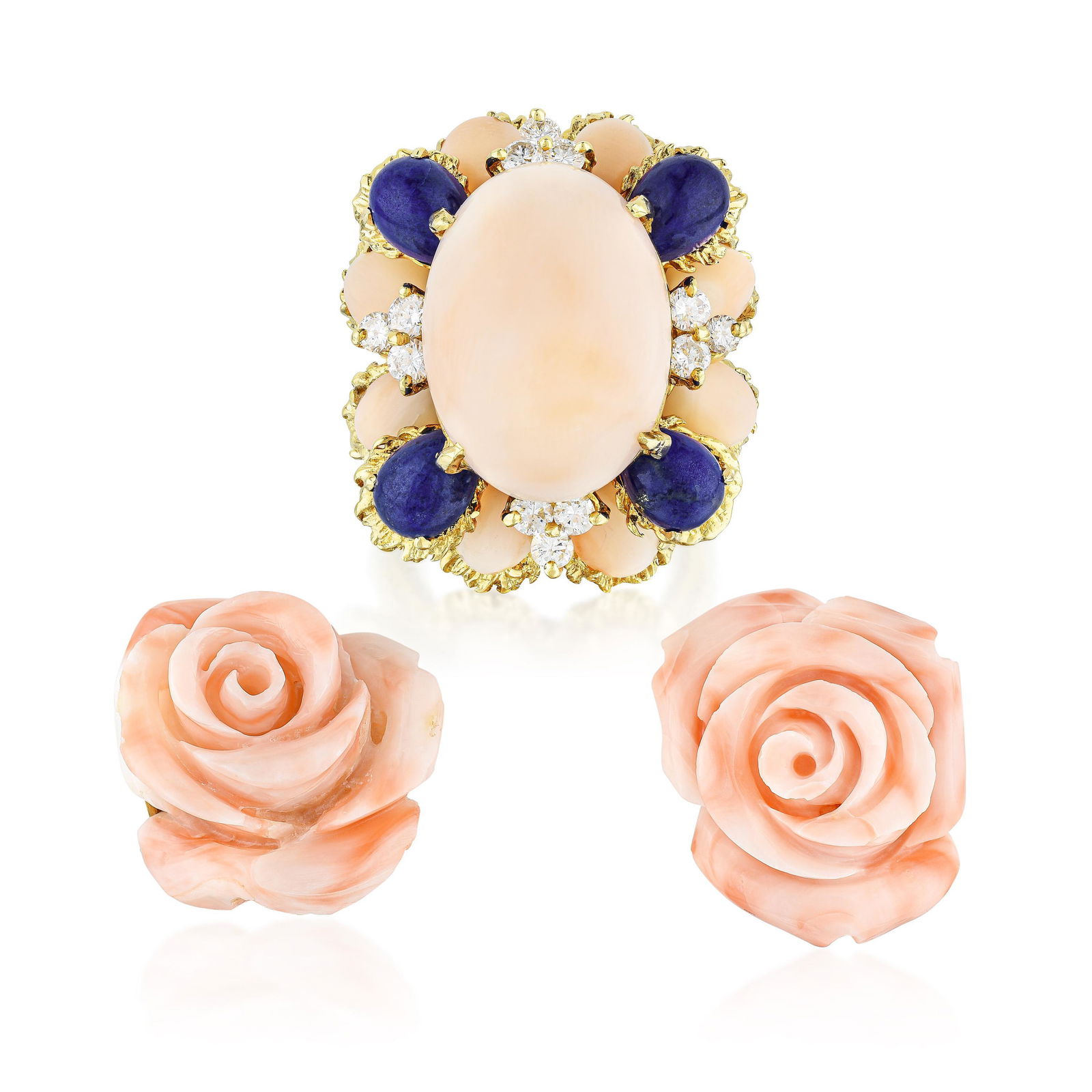 Group of Angel Skin Coral Rose Earrings and Coral Lapis (1 of 4)