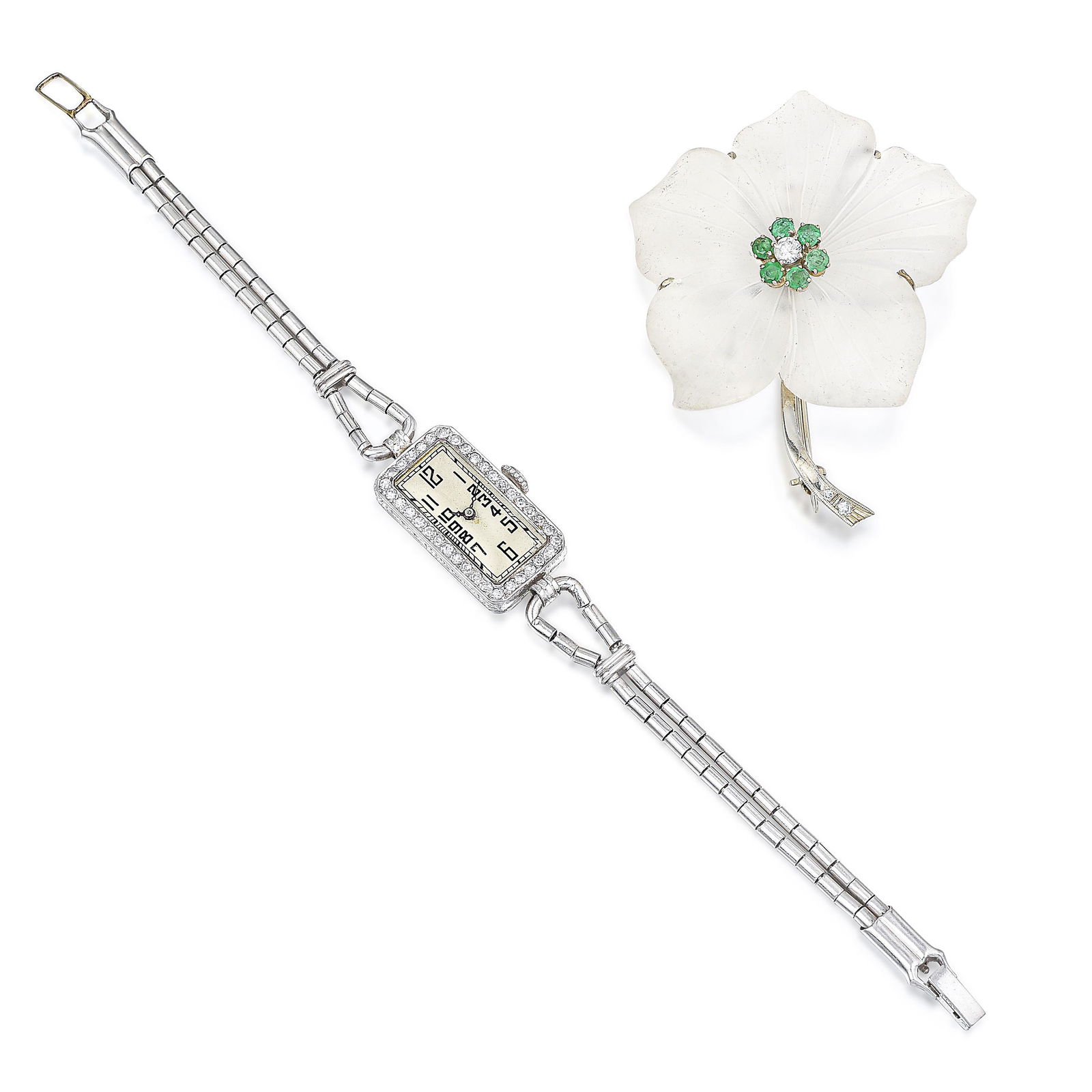 Quartz Flower Brooch and Vintage Platinum Watch (1 of 2)