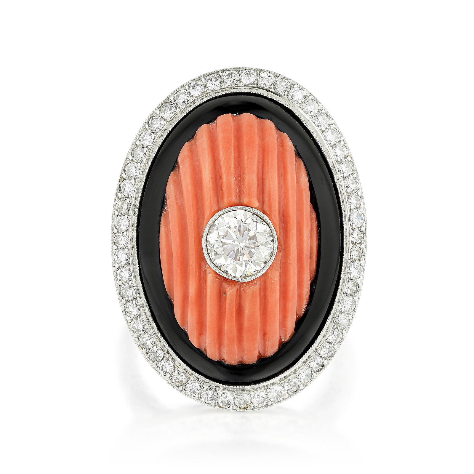 Coral Diamond and Onyx Cocktail Ring (1 of 2)