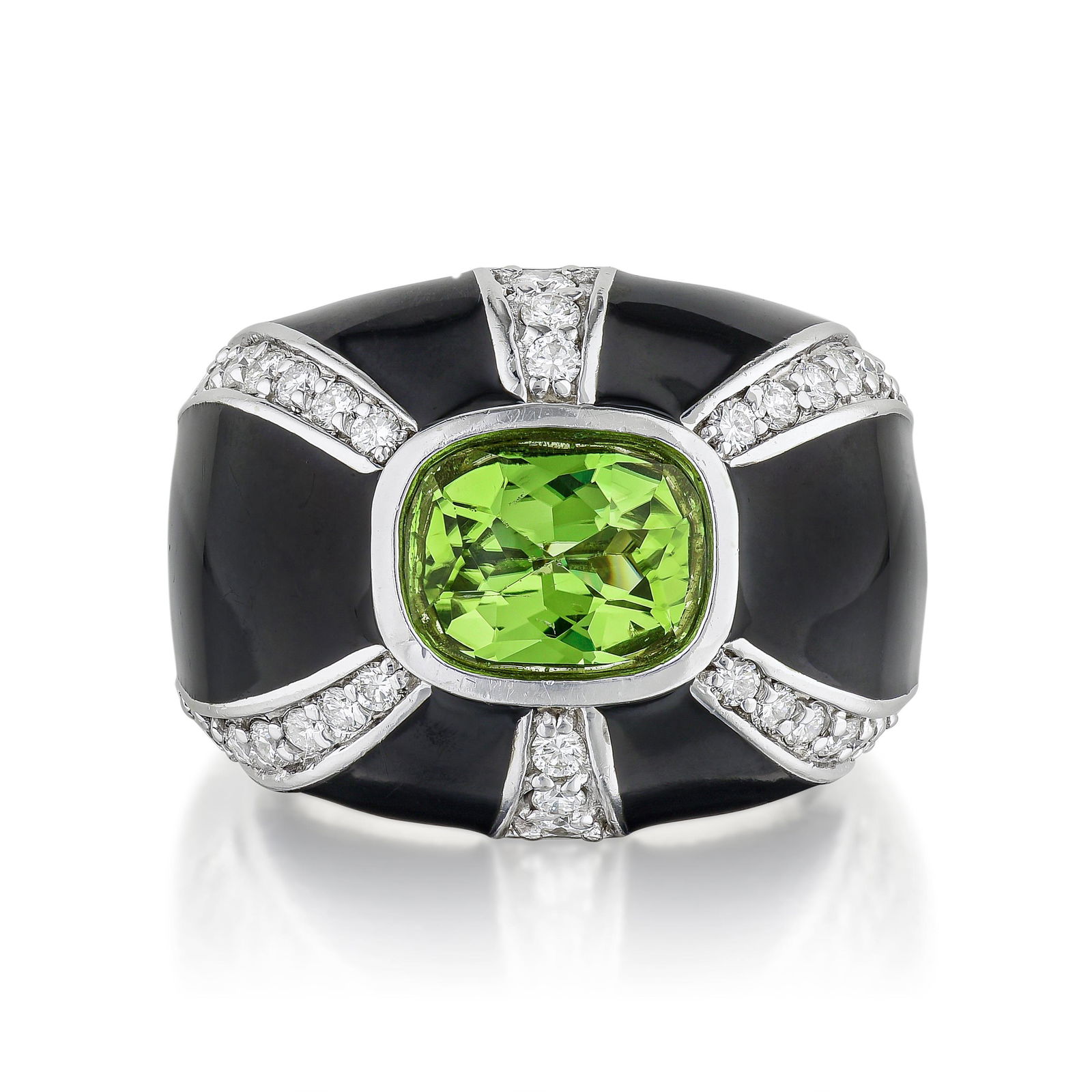 Peridot Onyx and Diamond Ring (1 of 2)