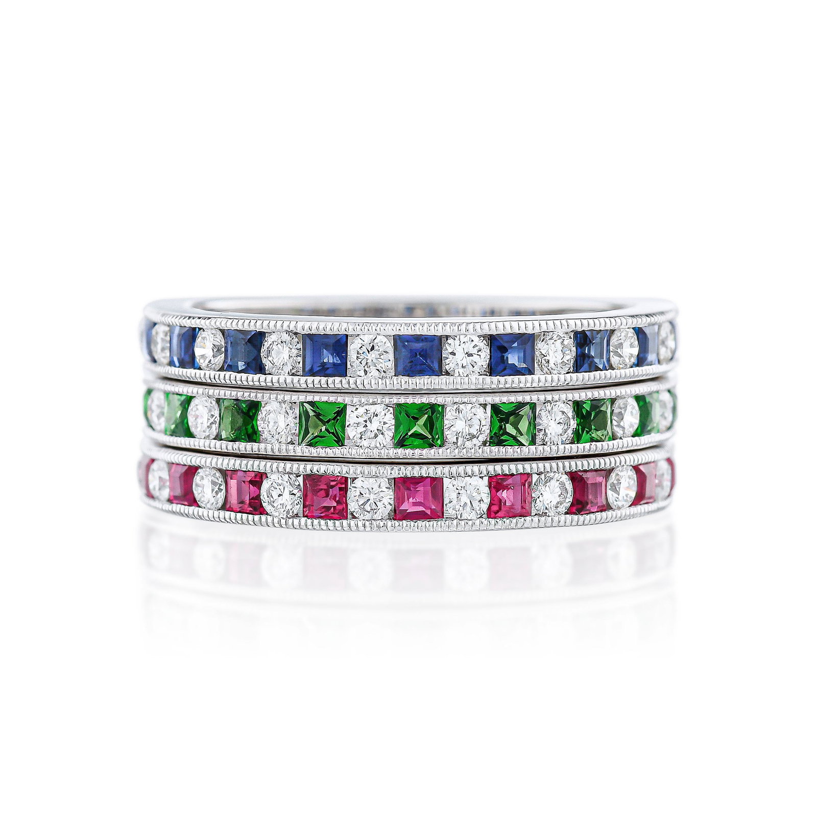 Ruby Sapphire Tsavorite and Diamond Ring Set (1 of 2)