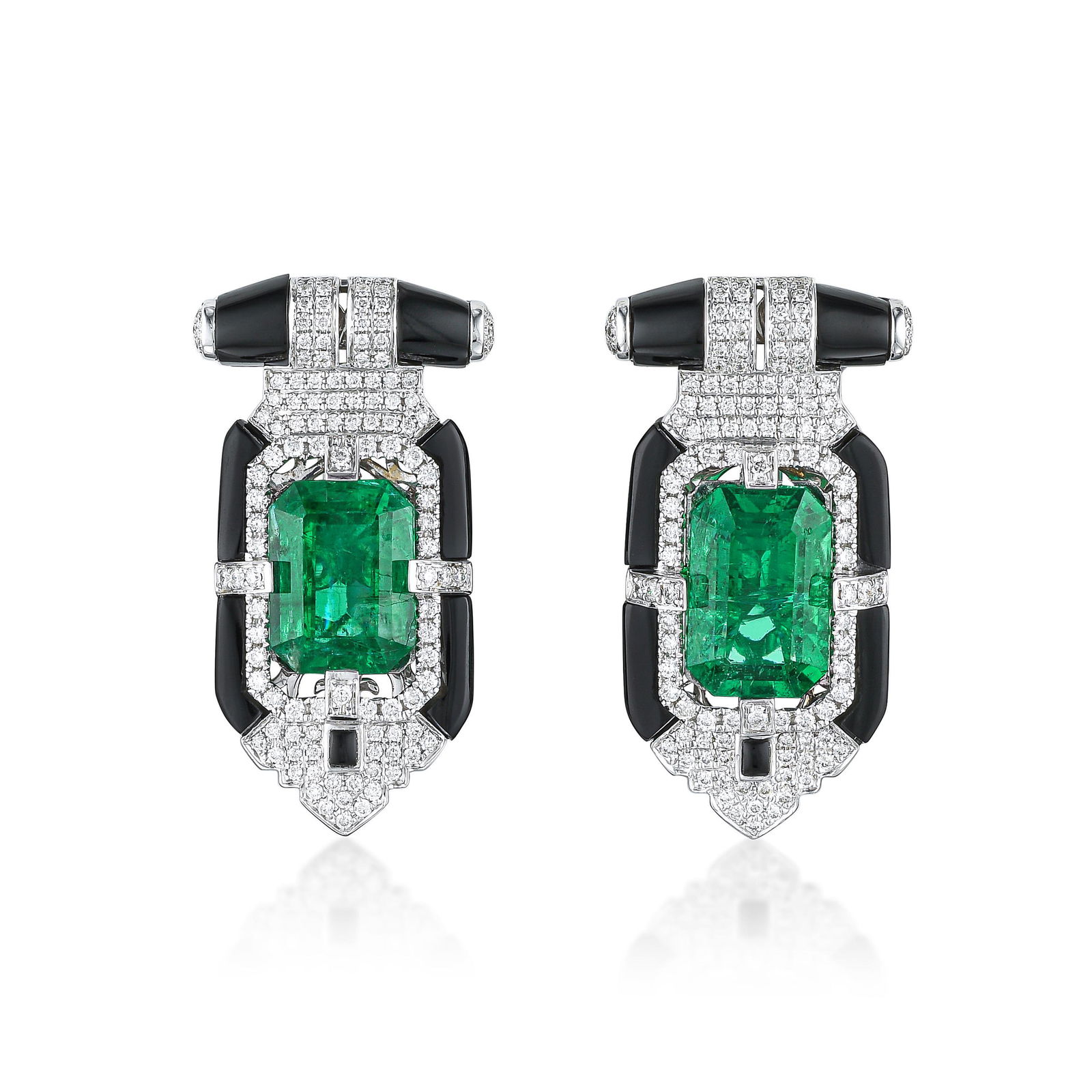 Art Deco Style Emerald Diamond and Onyx Earrings (1 of 2)