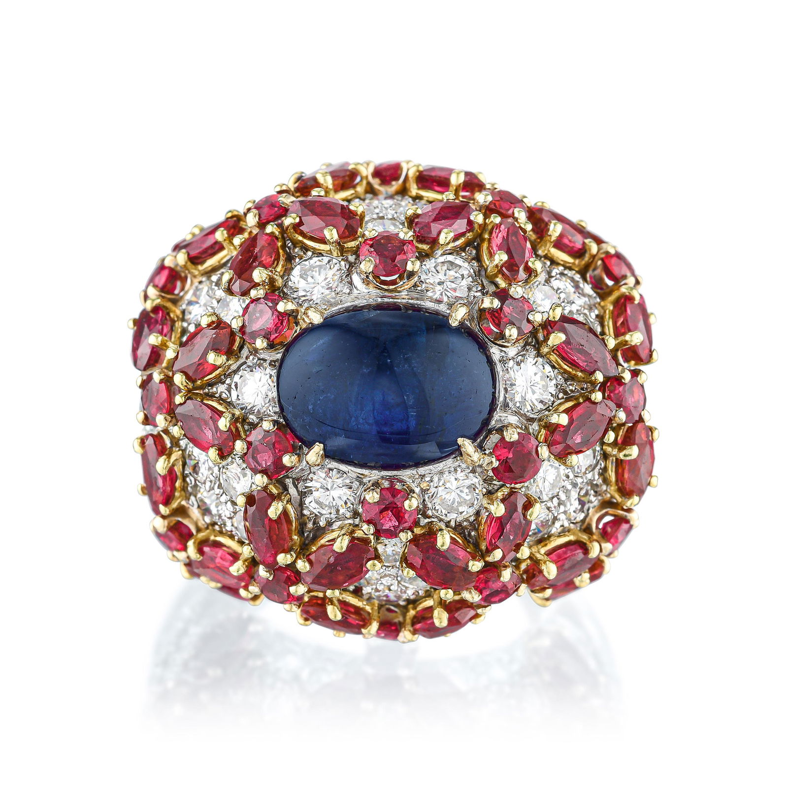 Sapphire Ruby and Diamond Bombe Ring (1 of 2)
