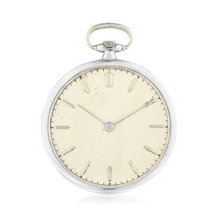 Haas Neveux Pocket Watch in Platinum: CIRCA: 1910 CASE NUMBER: 85764 MOVEMENT NUMBER: 70053 CASE MATERIAL: Platinum GEMSTONE(S): single cut diamonds approx. 0.94 carat total CASE DIMENSIONS: 42 mm in diameter DIAL: Opaline white dial