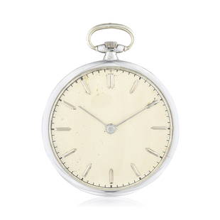 Haas Neveux Pocket Watch in Platinum: CIRCA: 1910 CASE NUMBER: 85764 MOVEMENT NUMBER: 70053 CASE MATERIAL: Platinum GEMSTONE(S): single cut diamonds approx. 0.94 carat total CASE DIMENSIONS: 42 mm in diameter DIAL: Opaline white dial