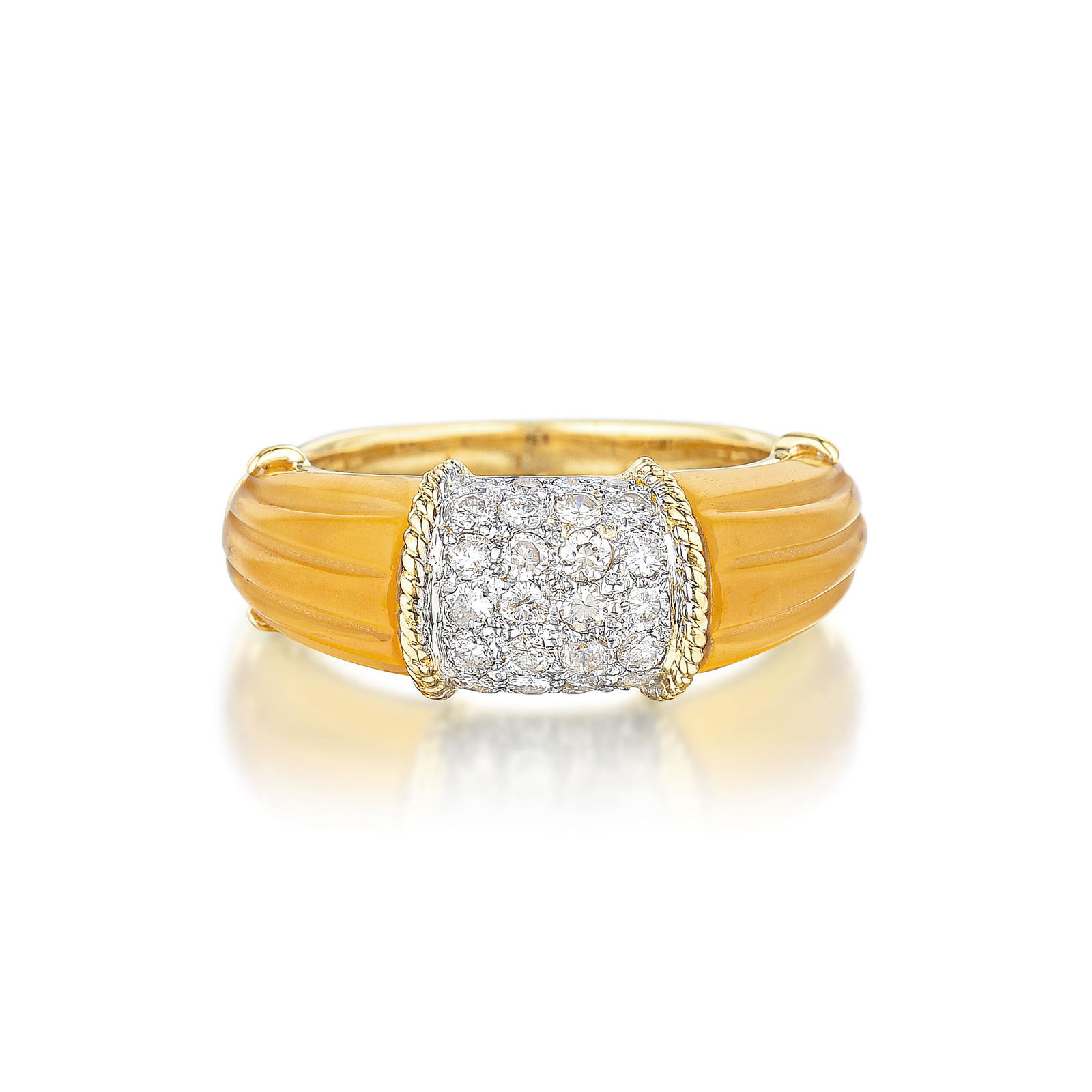 Carved Fluted Citrine and Diamond Ring (1 of 2)