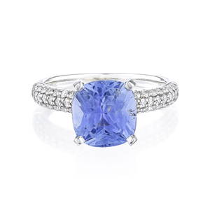 No-Reserve Lot - 4.02-Carat Ceylon Unheated Cushion-Cut Sapphire and Diamond Ring, GIA Certified