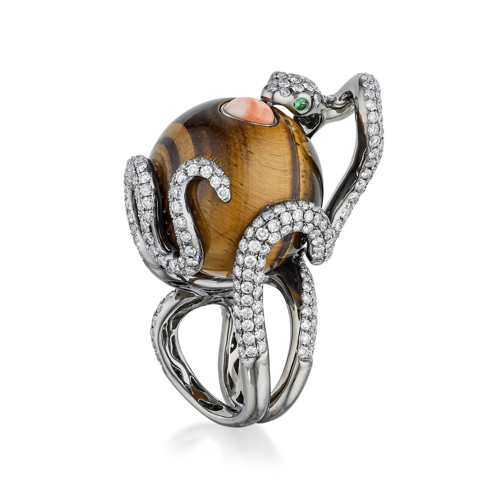 Multi-Stone and Diamond Snake Orb Ring (1 of 3)