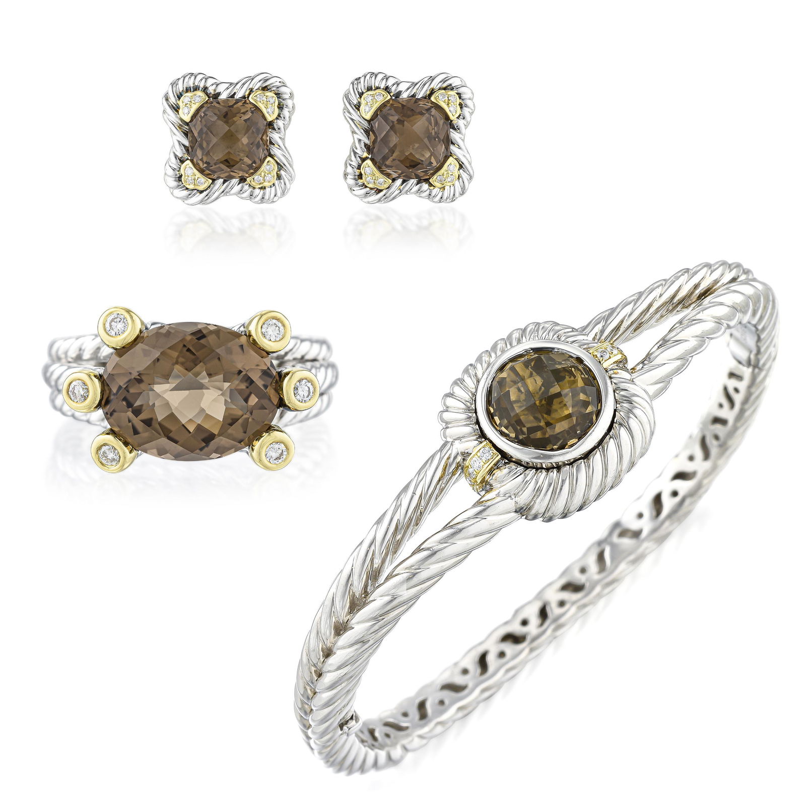 Smoky Quartz and Diamond Suite of Jewelry (1 of 2)