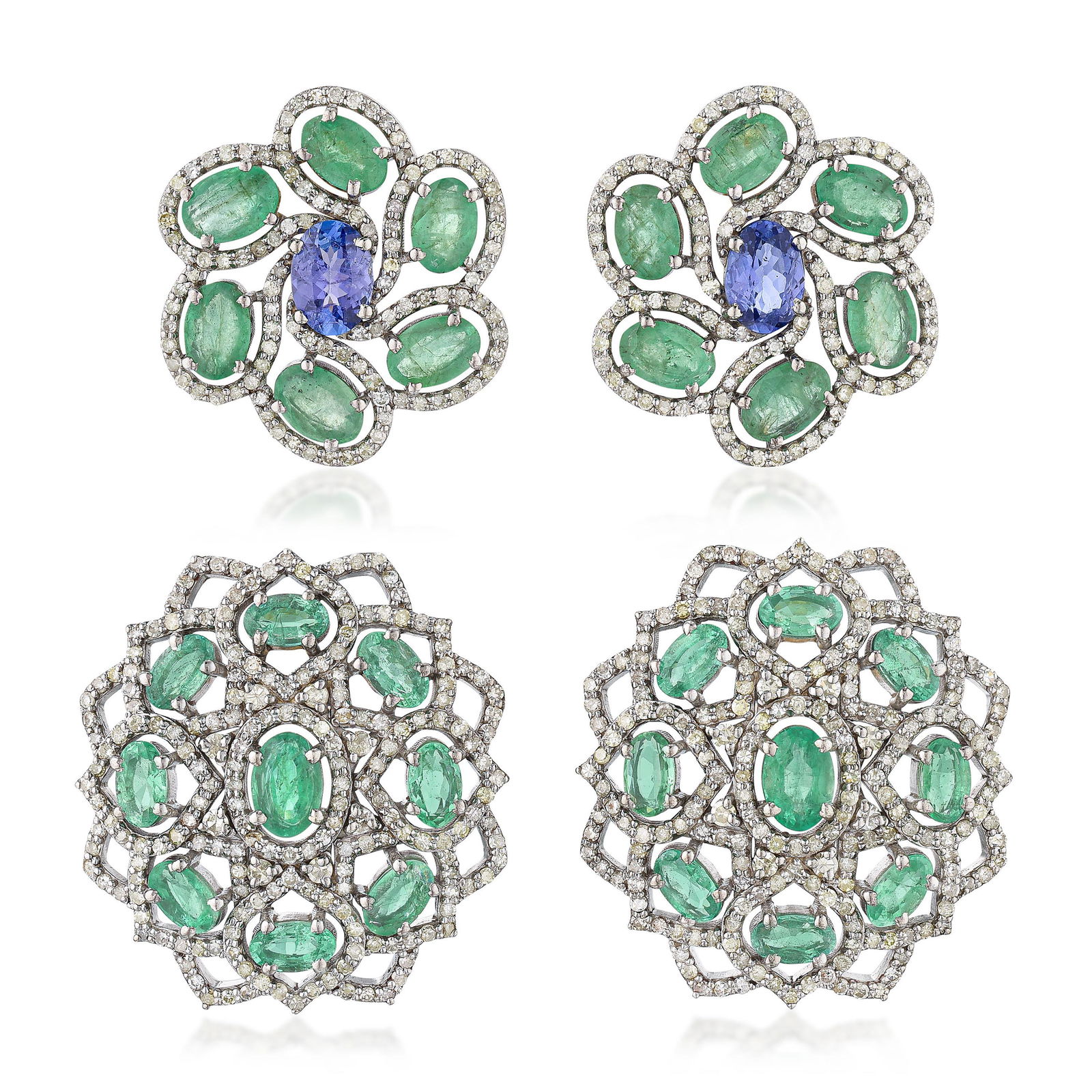Emerald Tanzanite and Diamond Earrings Set (1 of 2)