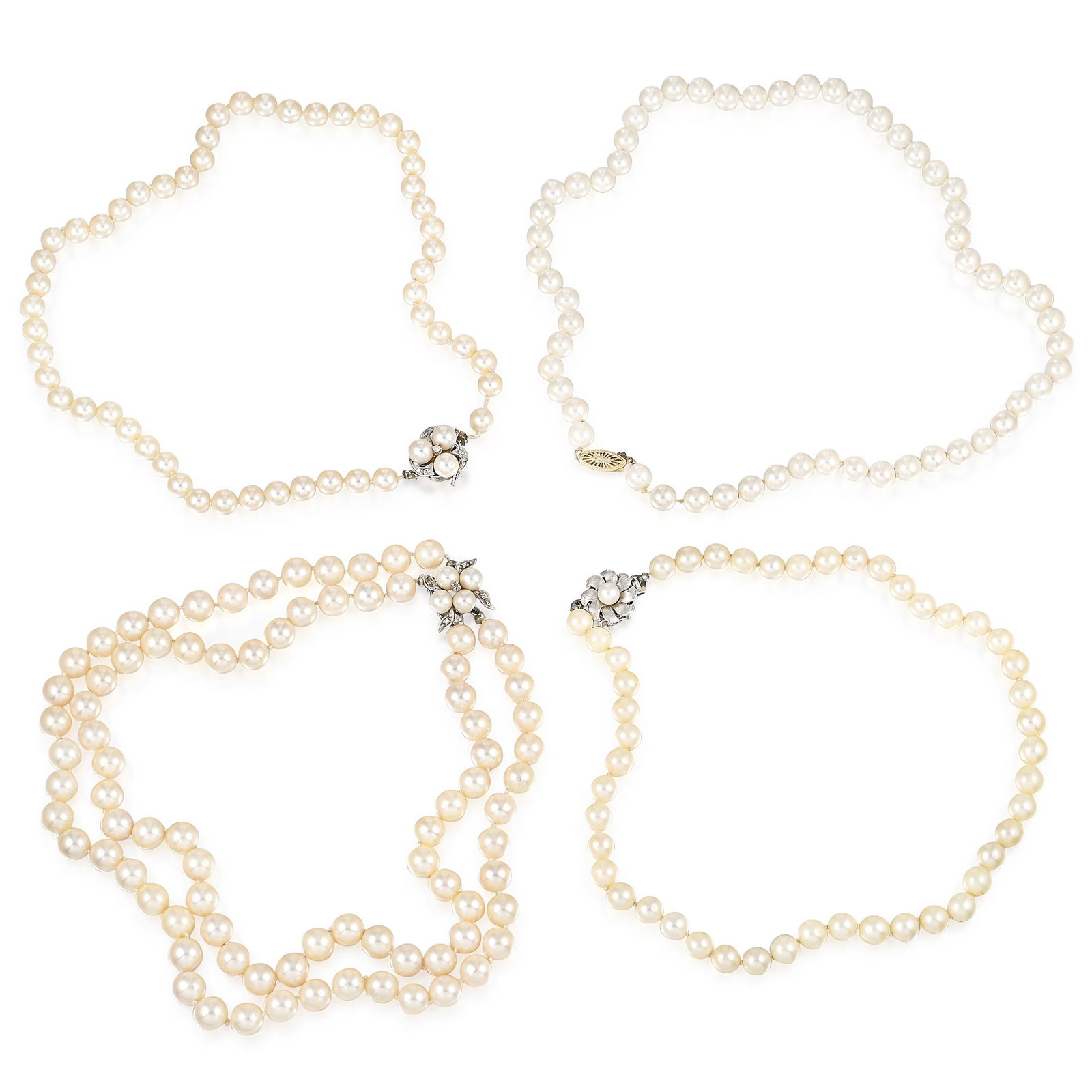 No-Reserve Lot Group of Four Cultured Pearl and Diamond Necklaces (1 of 2)