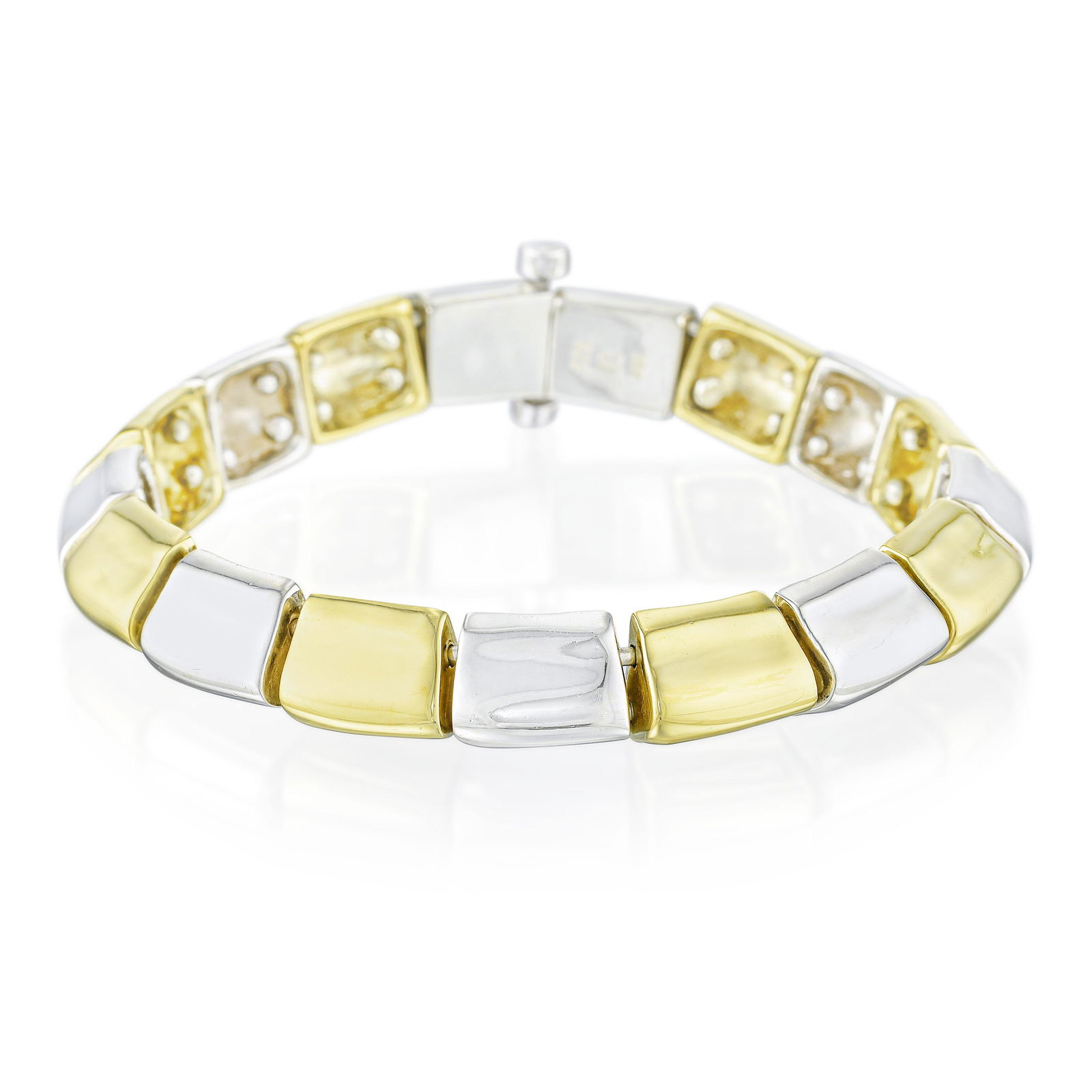 Robert Lee Morris Gold and Silver Link Bracelet: METAL: silver and 18K gold MEASUREMENTS: inner circumference 6-1/4 inches; 3/8 inch width WEIGHT: 53.50 g.Numbered: RLM; Stamped: 18K, 925
